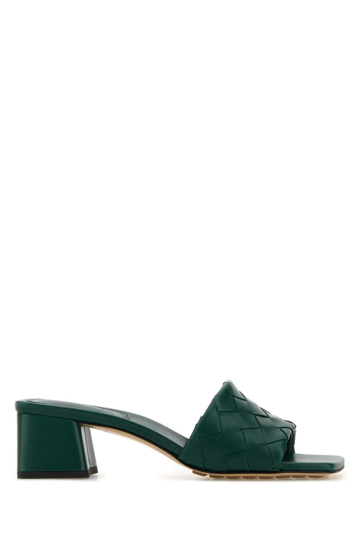 Bottega Veneta Women Emerald Green Leather Parco Mules BOTTEGA VENETA
