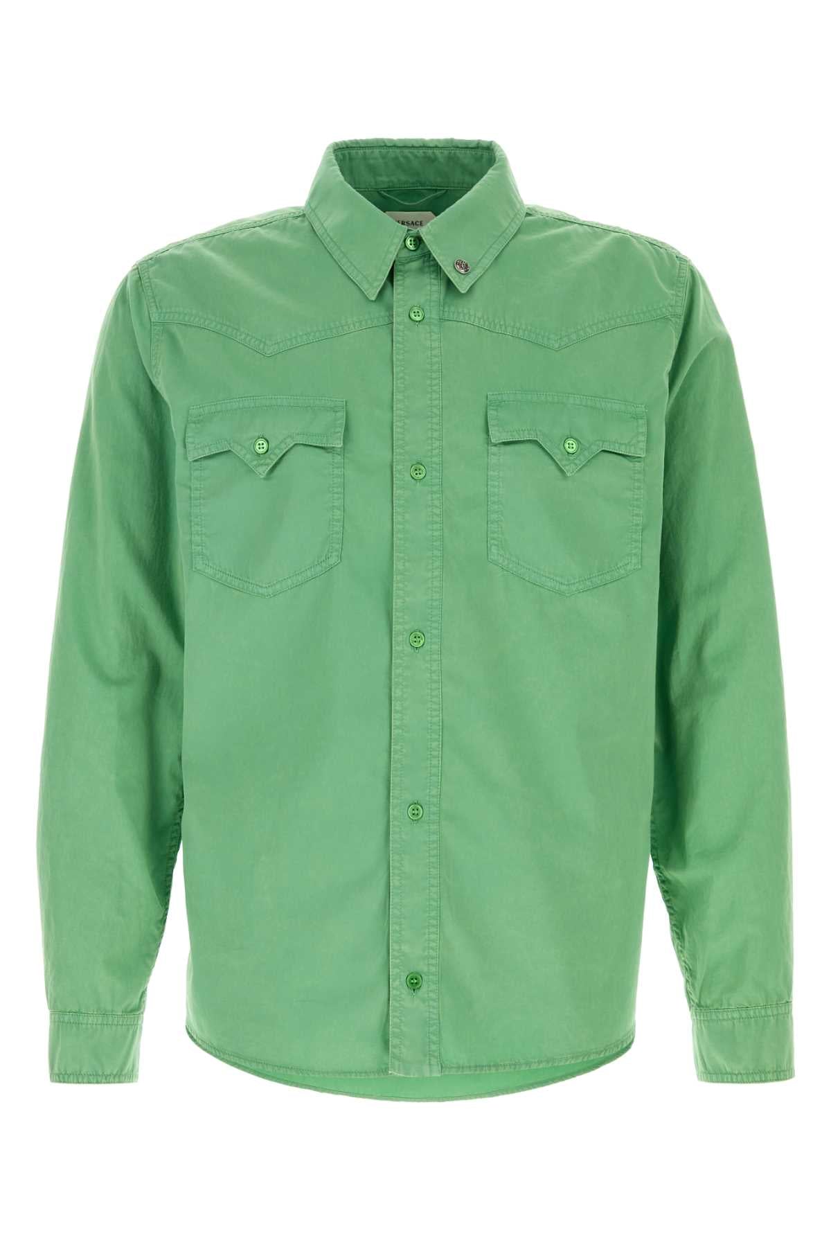 Versace Men Grass Green Cotton Shirt VERSACE