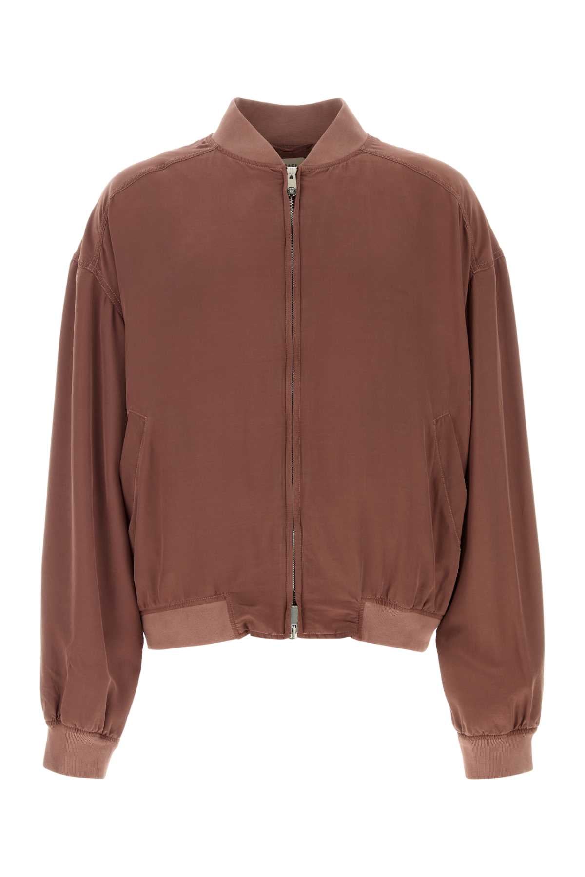 Versace Men Antiqued Pink Silk Bomber Jacket VERSACE
