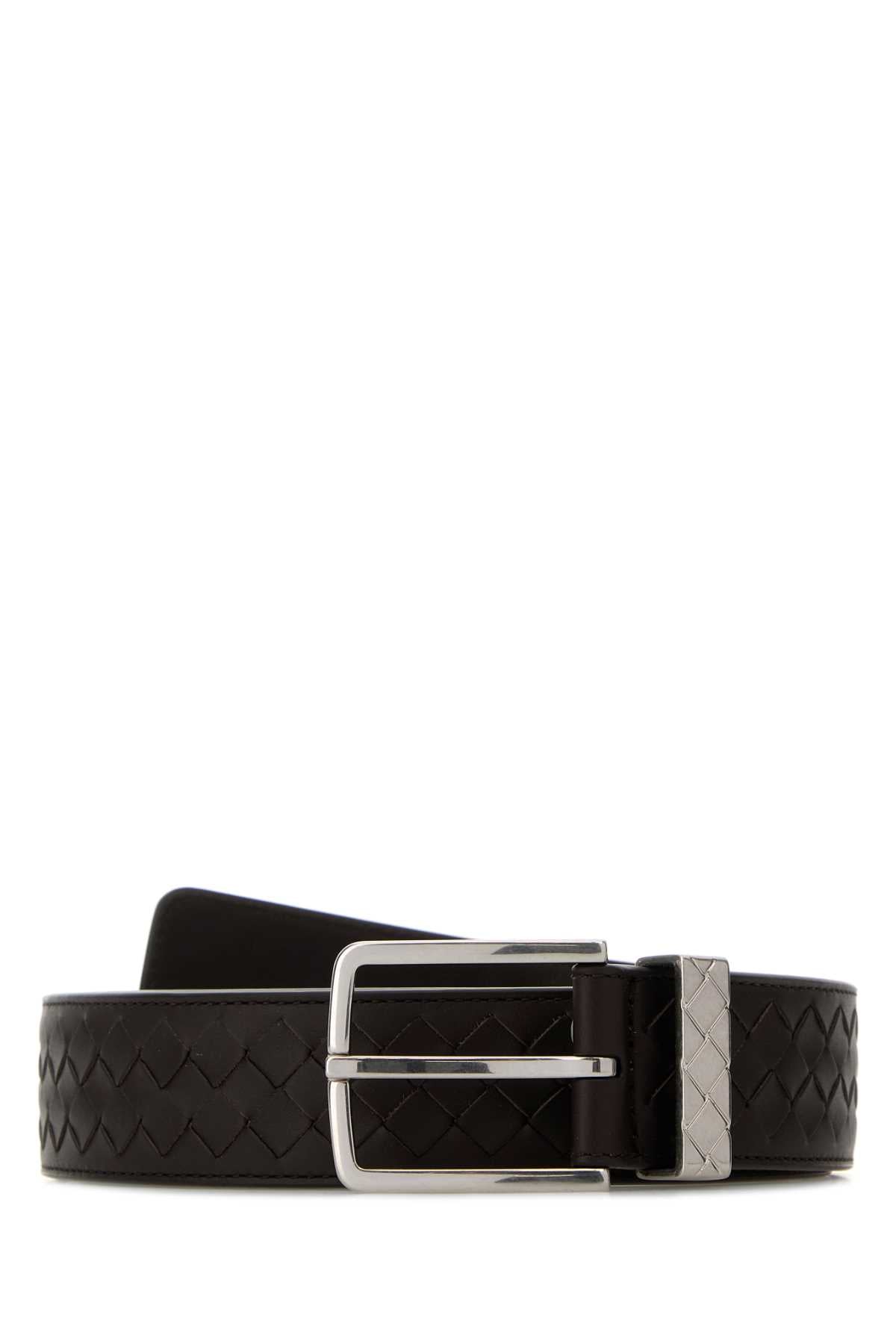 Bottega Veneta Men Dark Brown Leather Belt BOTTEGA VENETA