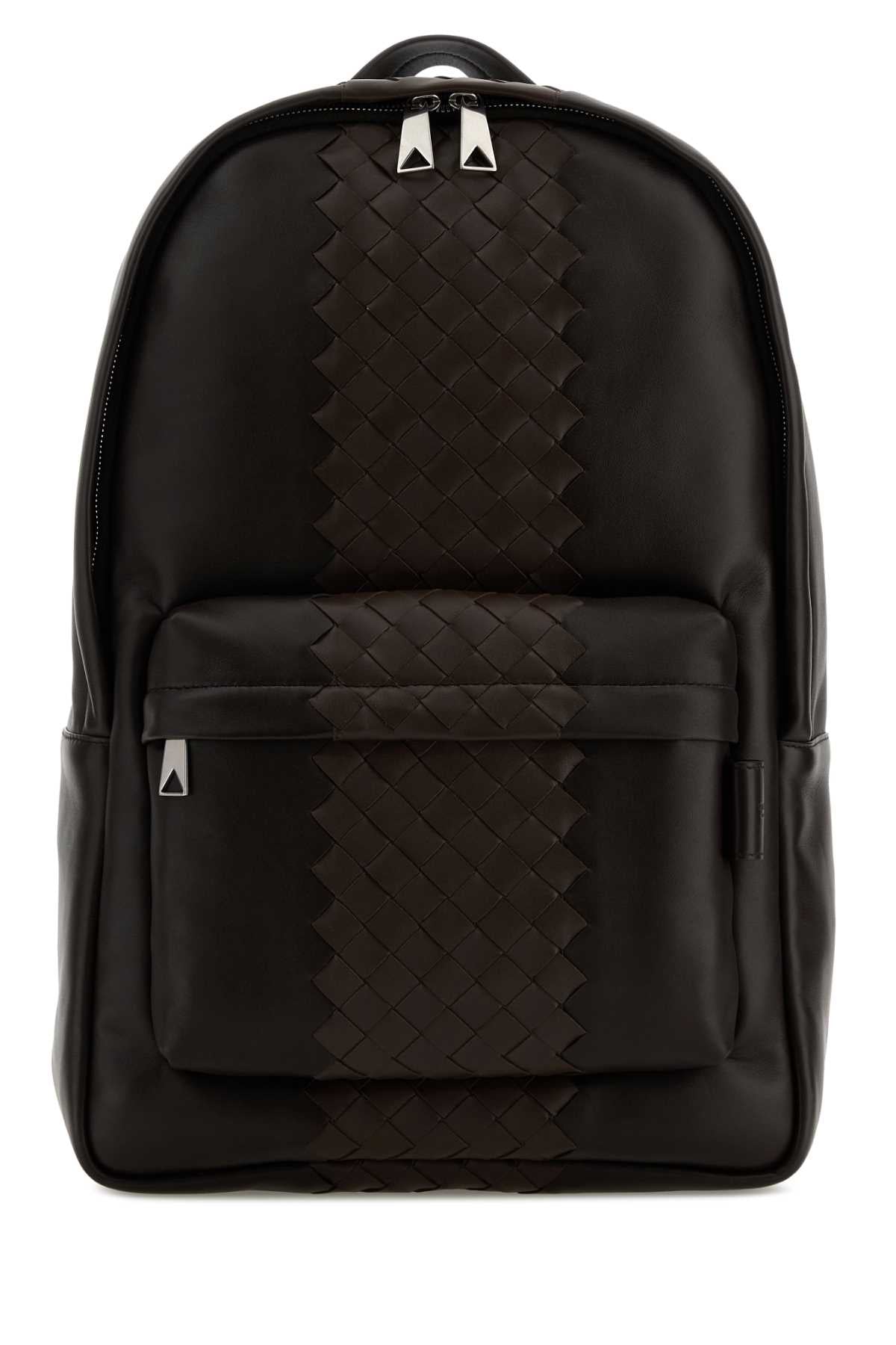 Bottega Veneta Men Dark Brown Leather Backpack BOTTEGA VENETA