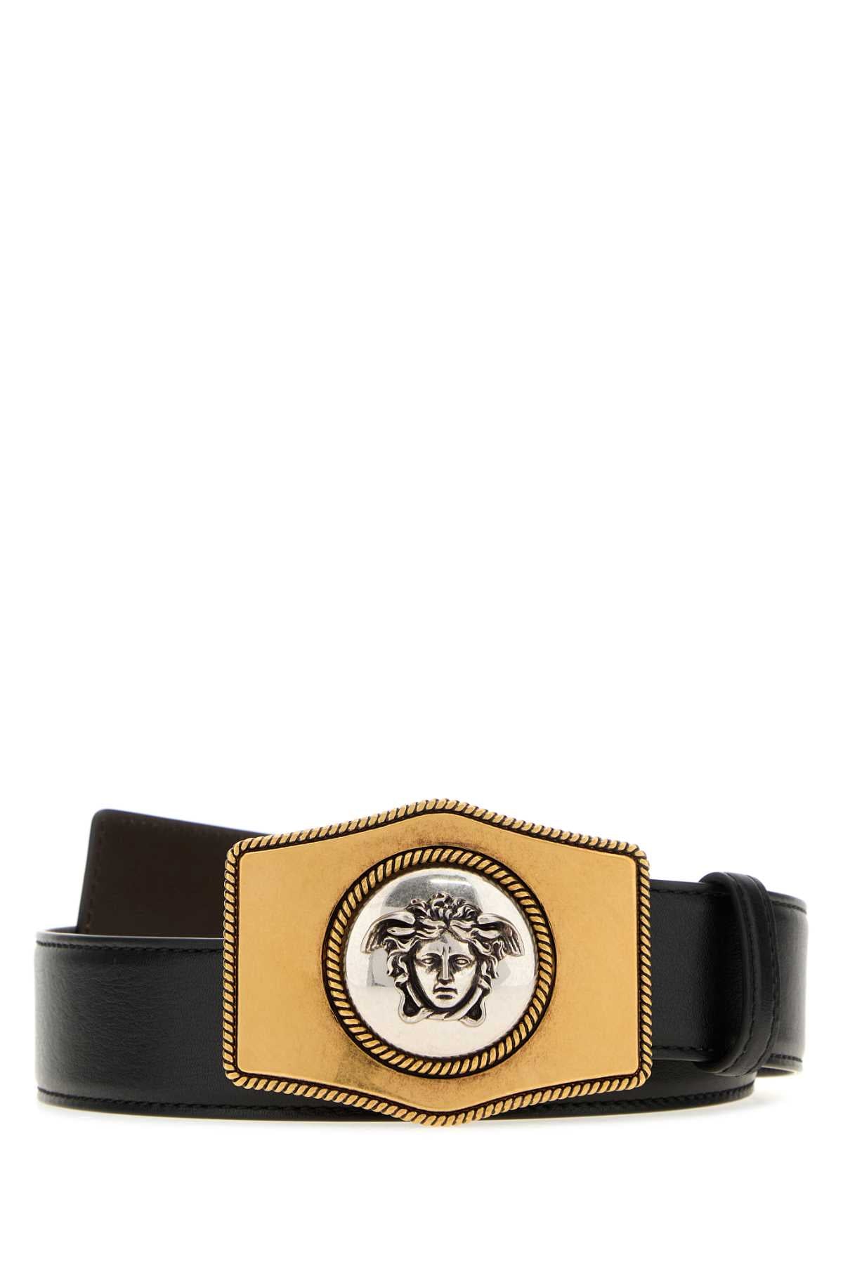 Versace Men Black Leather Belt VERSACE