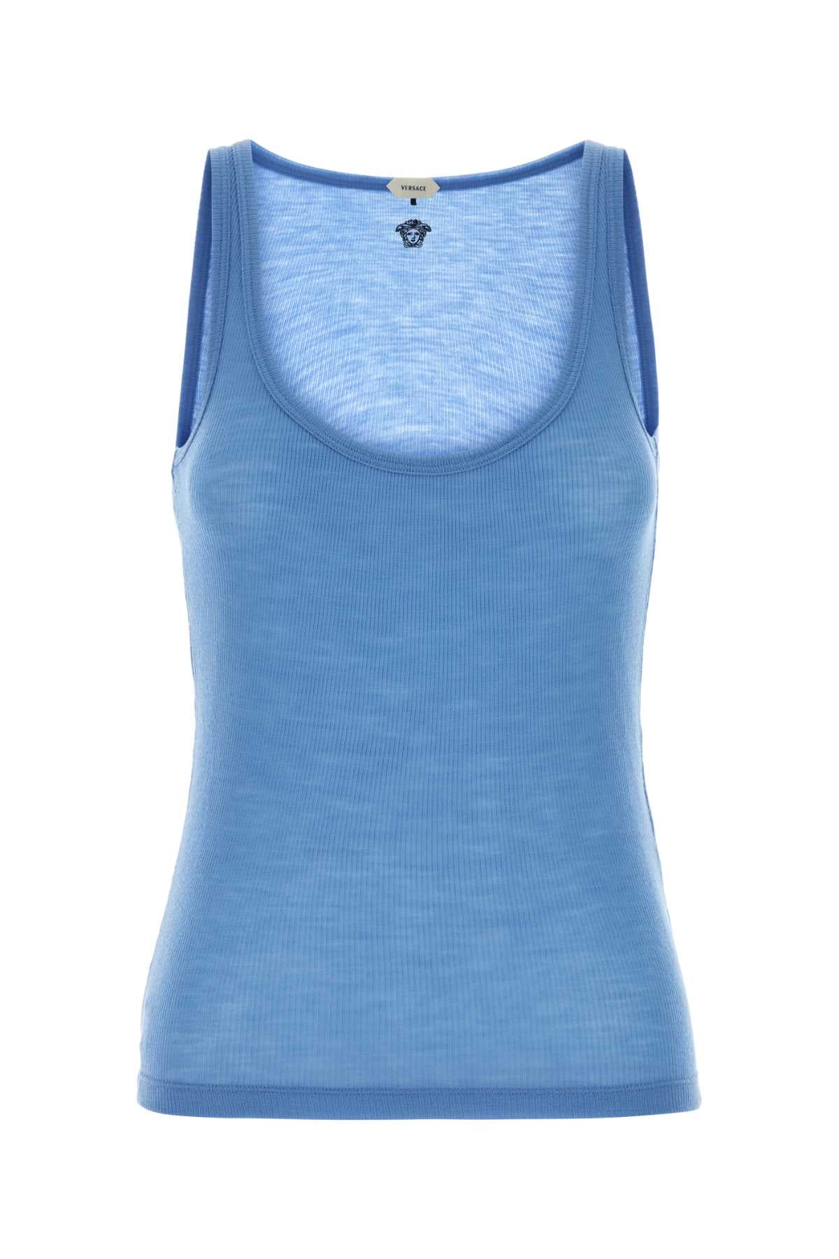 Versace Women Cerulean Blue Wool Tank Top VERSACE