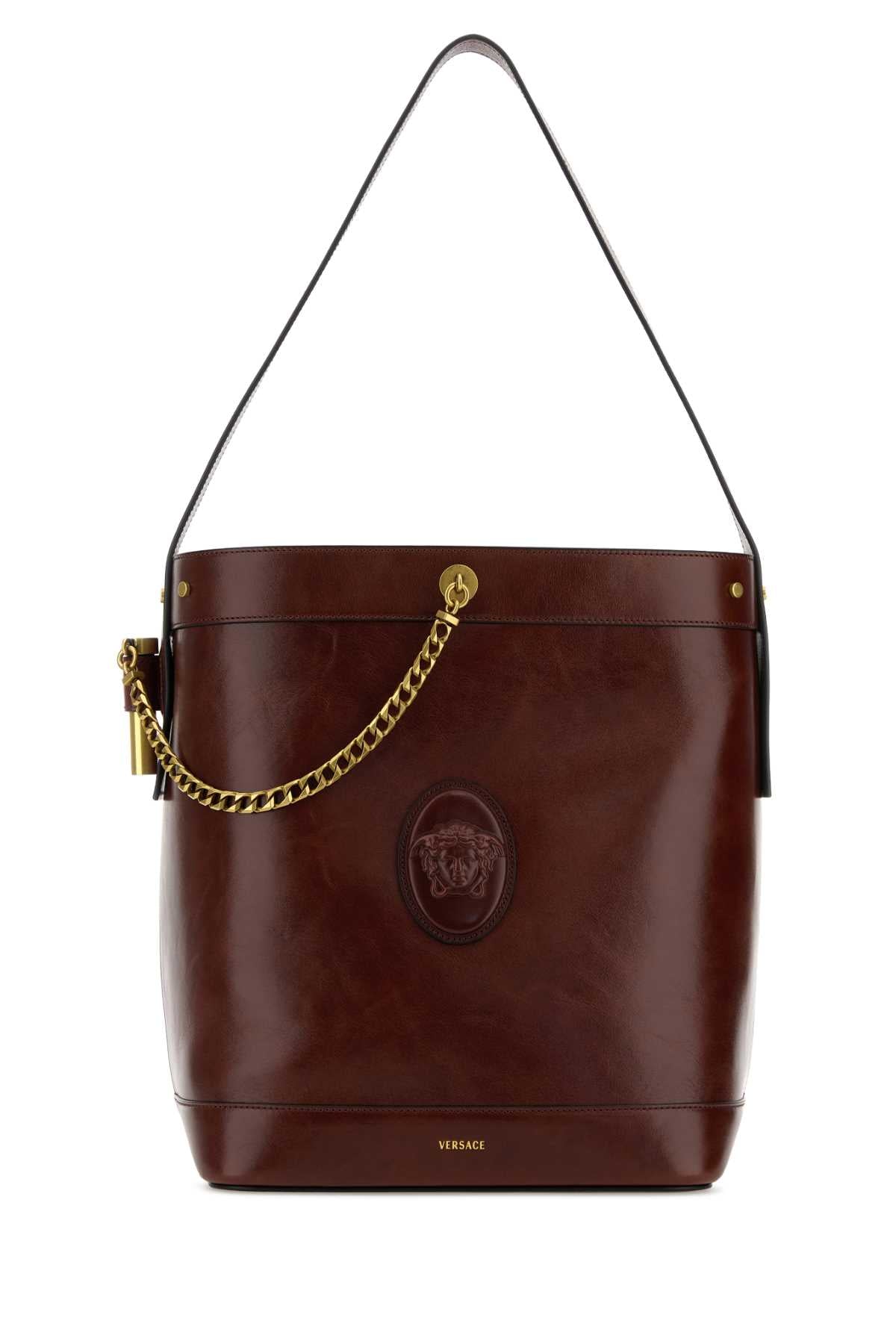 Versace Women Burgundy Leather Bucket Bag VERSACE
