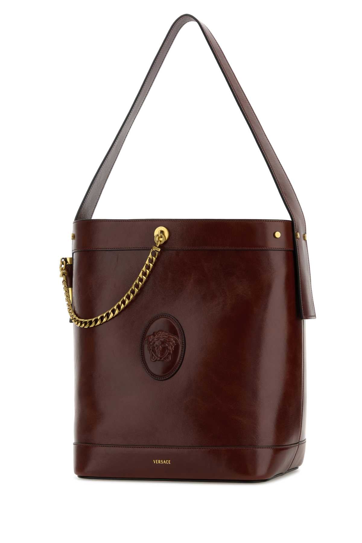Versace Women Burgundy Leather Bucket Bag VERSACE
