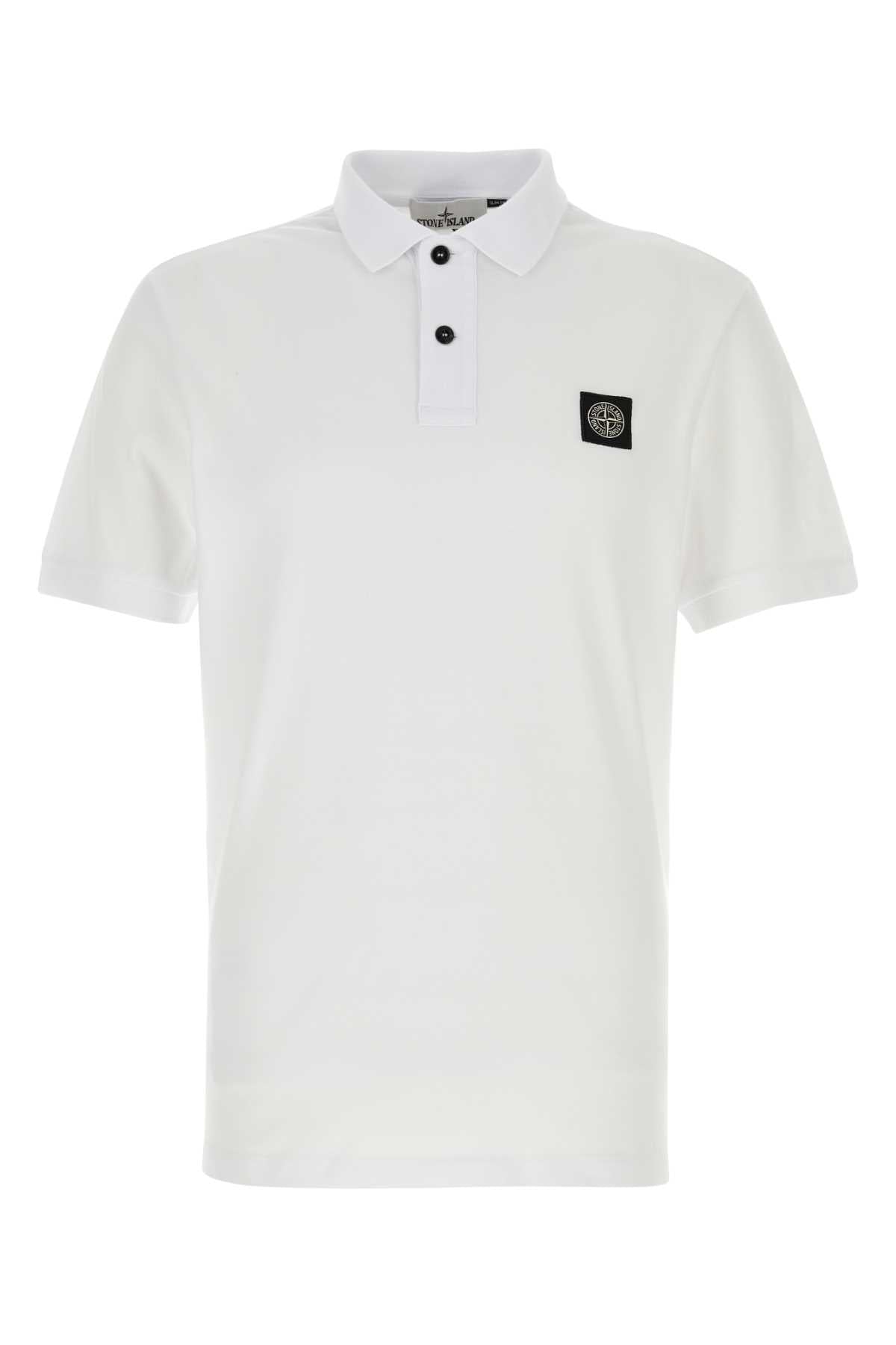 Stone Island Men White Stretch Piquet Polo Shirt STONE ISLAND