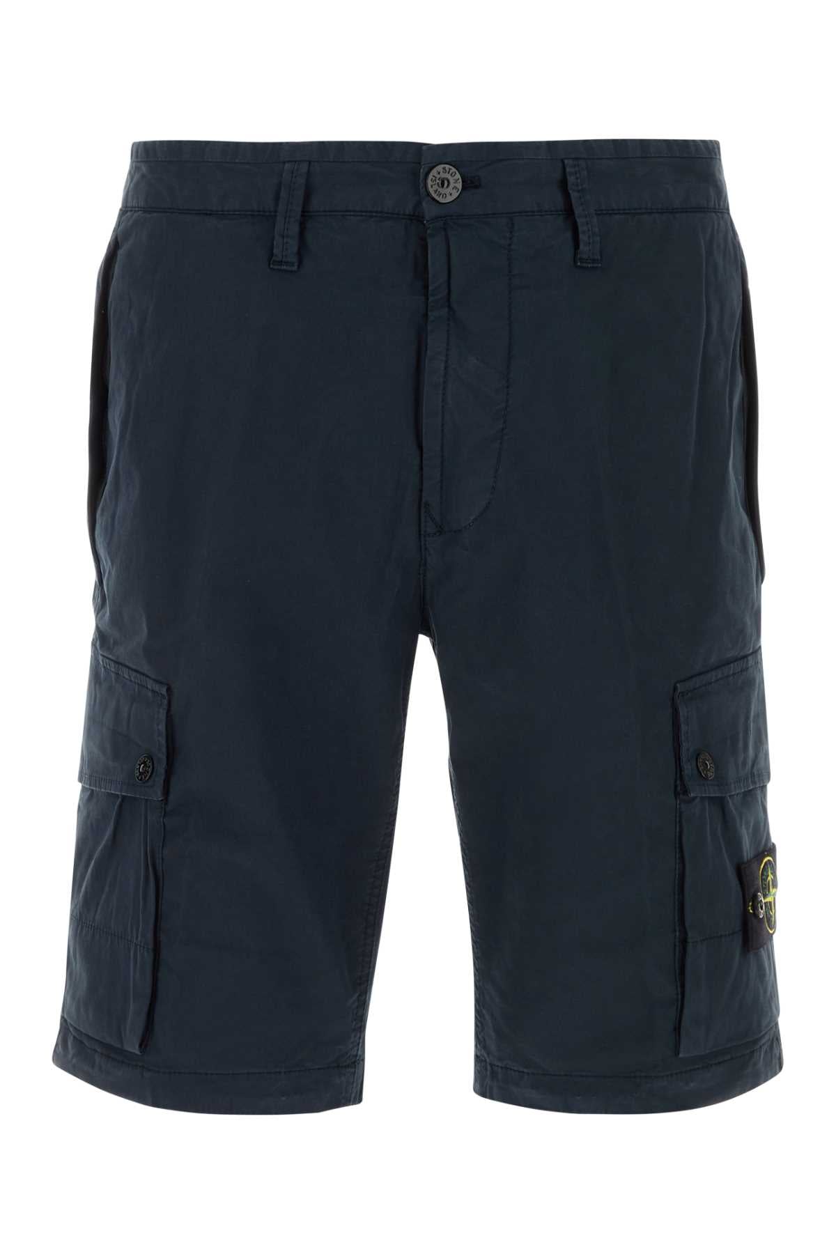 Stone Island Men Navy Blue Stretch Cotton Bermuda Shorts STONE ISLAND