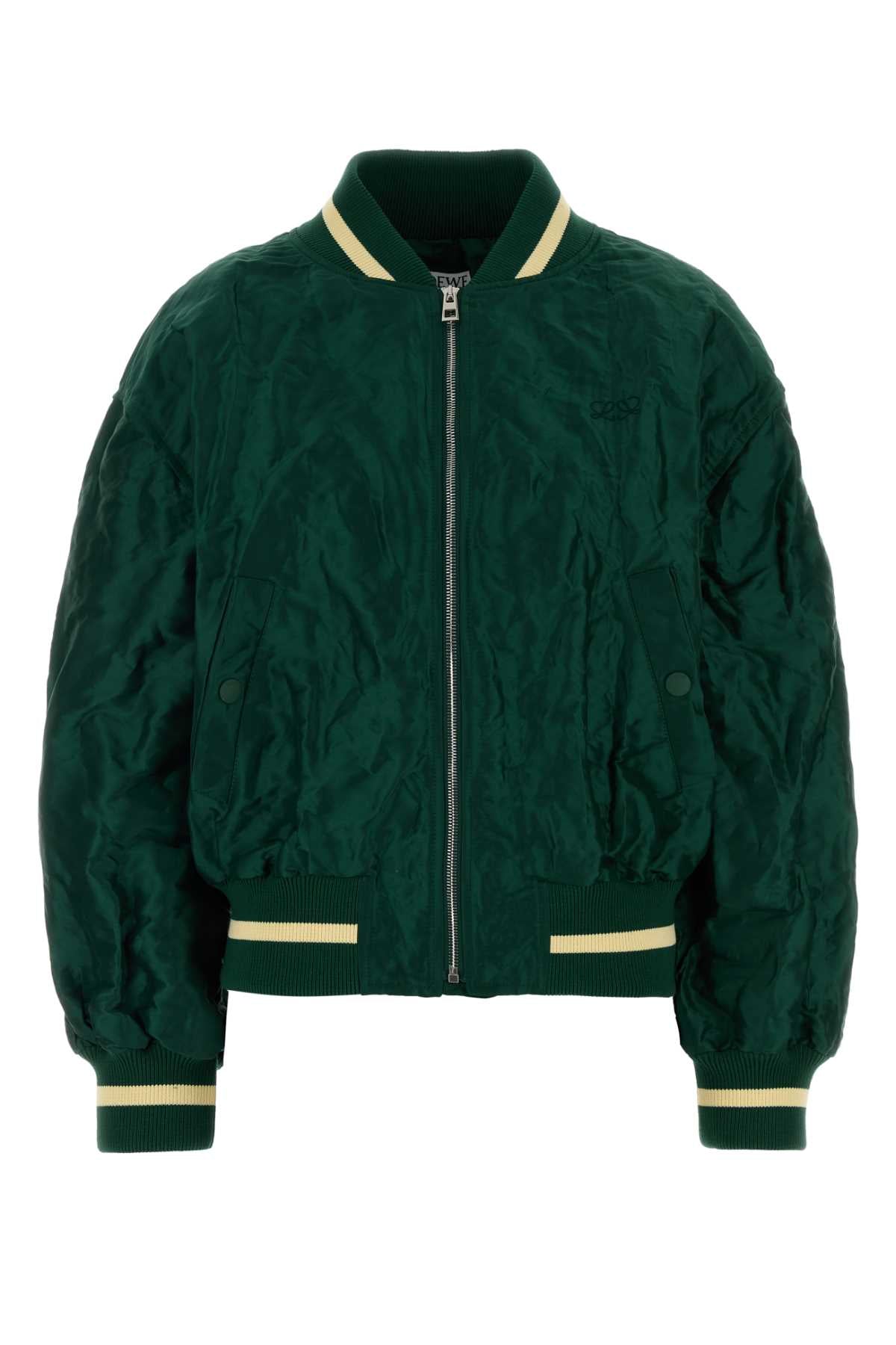 Loewe Women Dark Green Tech Fabric Bomber Jacket LOEWE