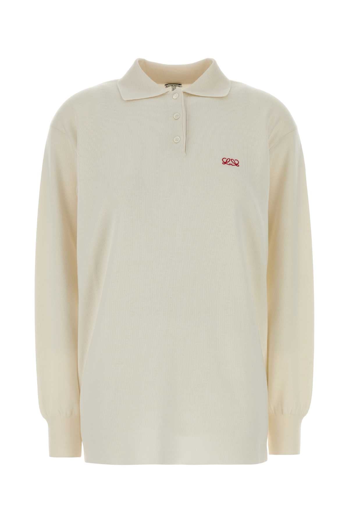 Loewe Women Ivory Stretch Cashmere Blend Polo Shirt LOEWE