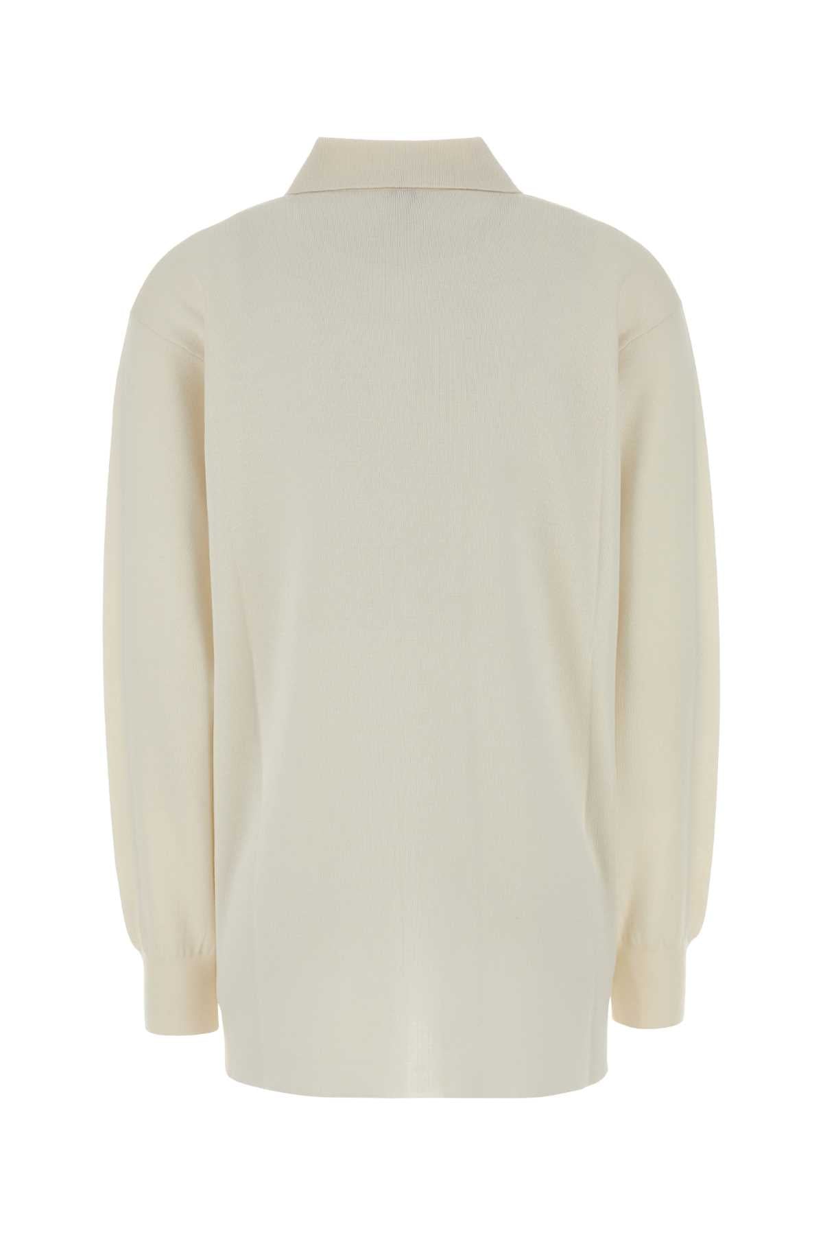 Loewe Women Ivory Stretch Cashmere Blend Polo Shirt LOEWE