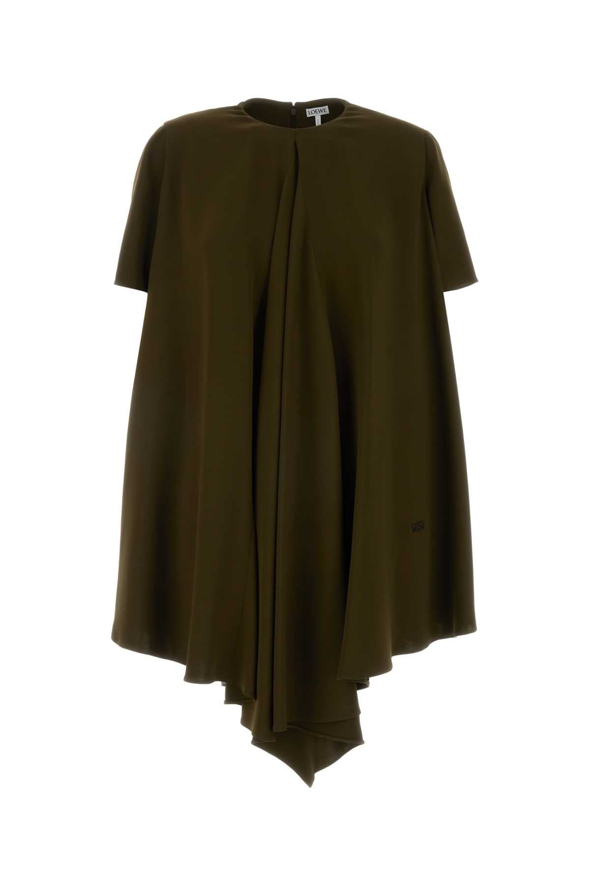 Loewe Women Khaki Stretch Cady Mini Dress LOEWE