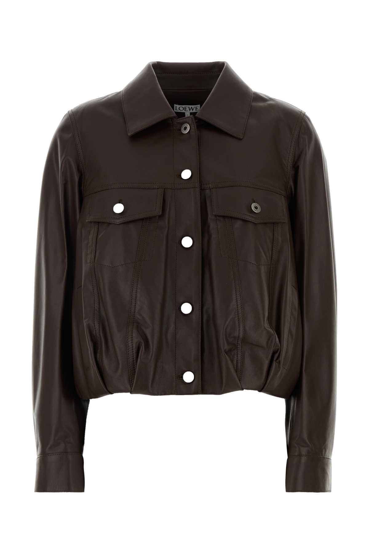 Loewe Women Chocolate Leather Jacket LOEWE