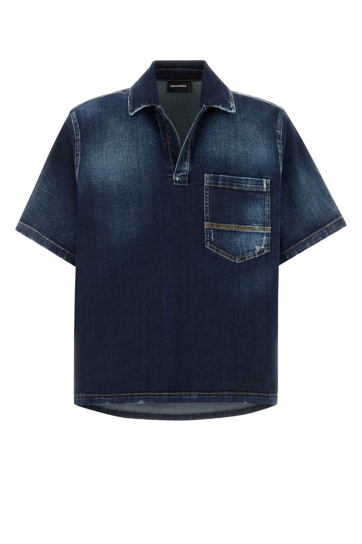 Dsquared Men Blue Stretch Denim Shirt DSQUARED2