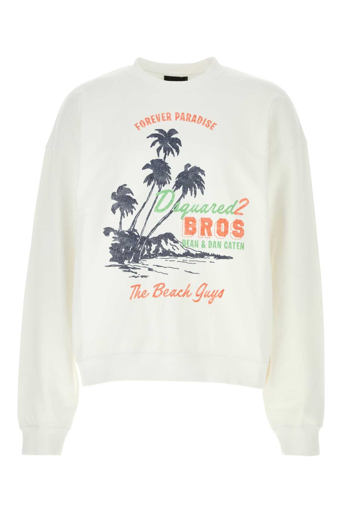 Dsquared Men White Cotton Oversize Sweatshirt