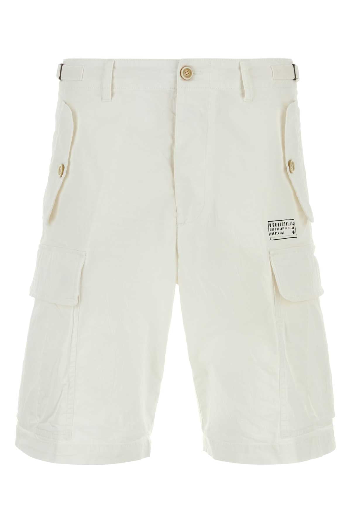 Dsquared Men White Stretch Cotton Utility Bermuda Shorts DSQUARED2