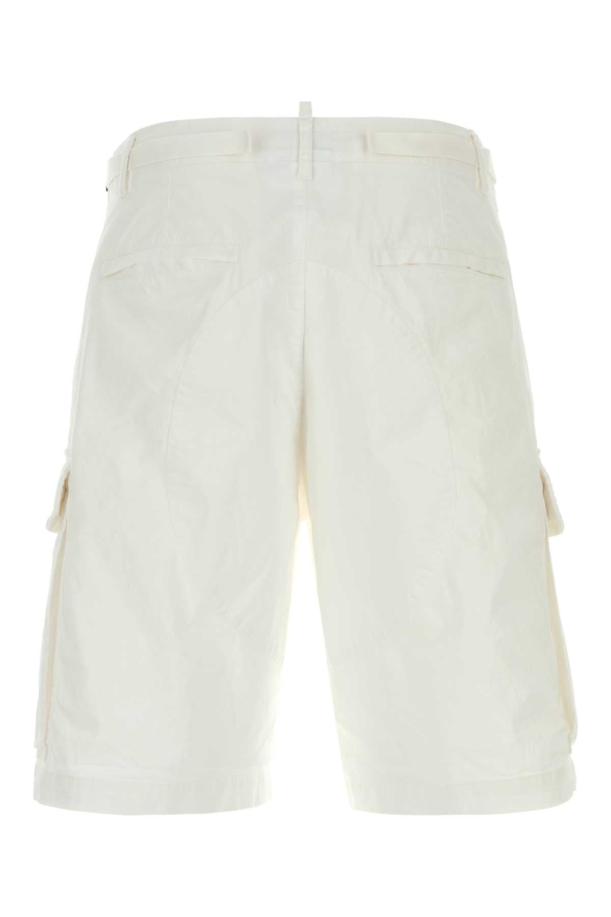 Dsquared Men White Stretch Cotton Utility Bermuda Shorts DSQUARED2