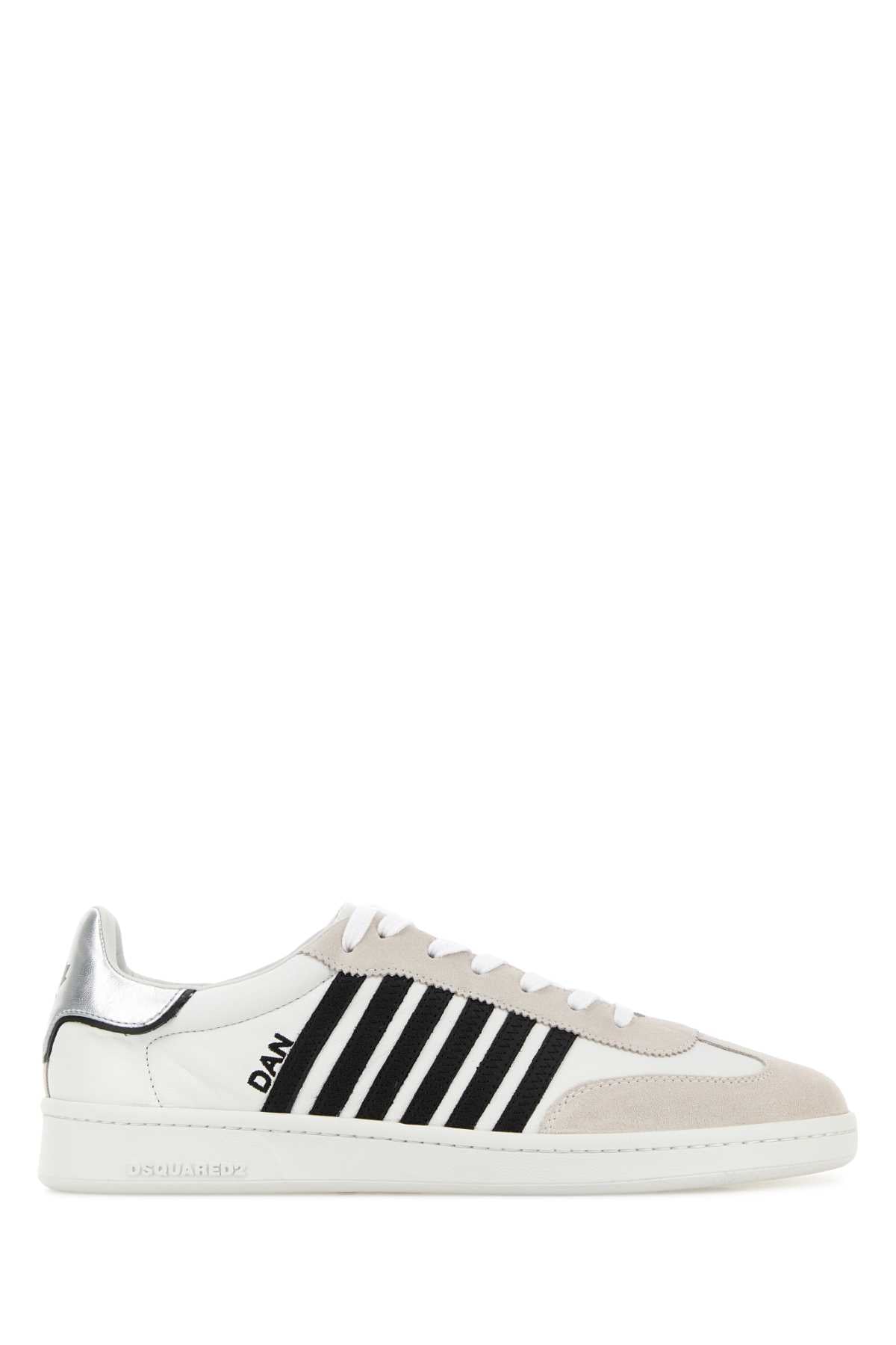 Dsquared Men White Nappa Leather Boxer Sneakers DSQUARED2