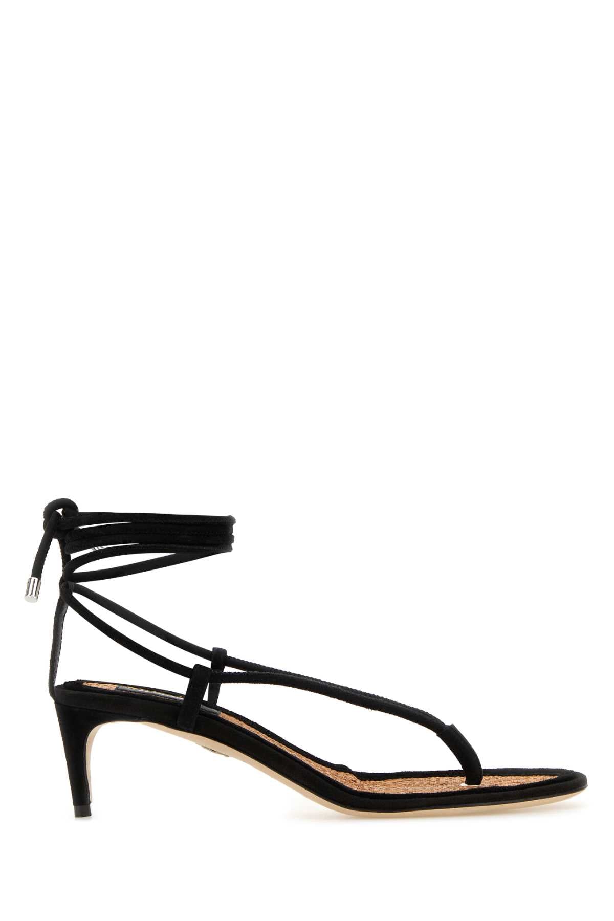 Dsquared Women Black Suede Twin Thong Sandals DSQUARED2