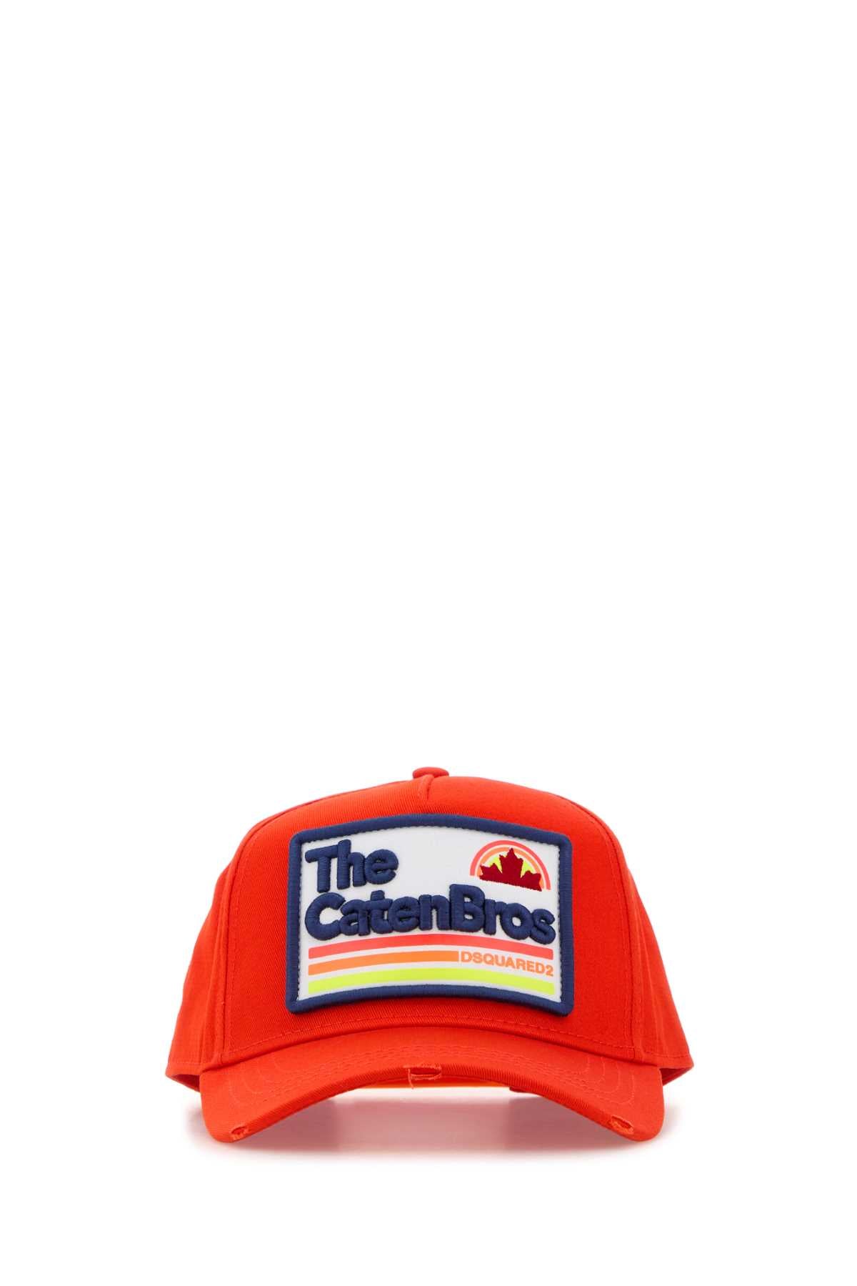 Dsquared Men Orange Gabardine Baseball Cap