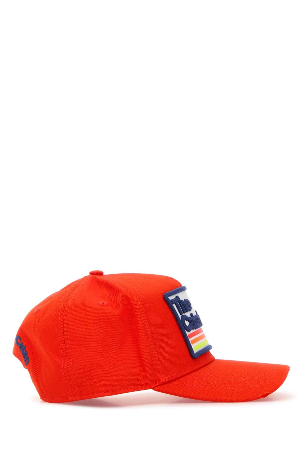 Dsquared Men Orange Gabardine Baseball Cap