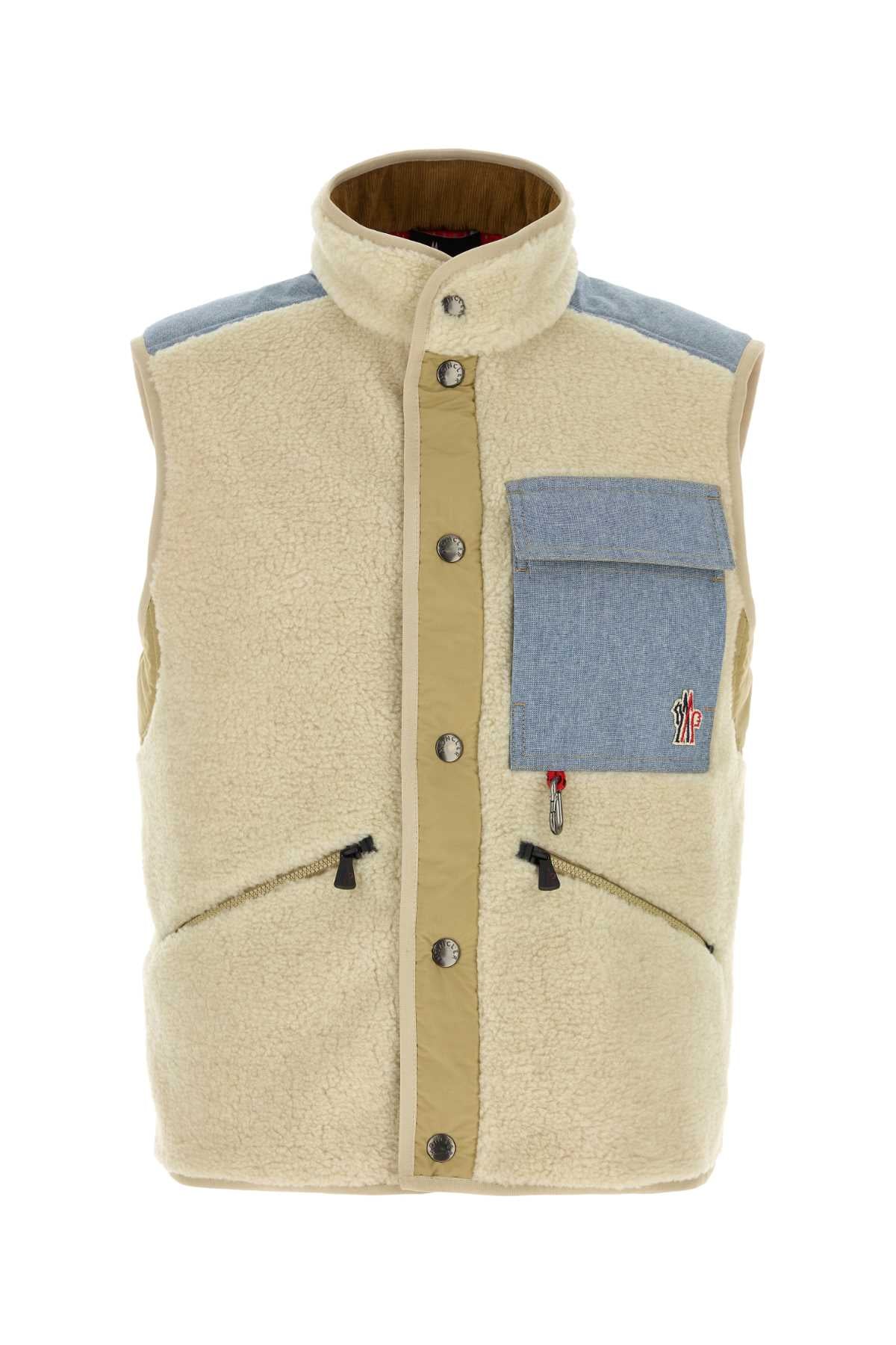 Moncler Grenoble Men Sand Teddy Fabric Sleeveless Jacket MONCLER GRENOBLE