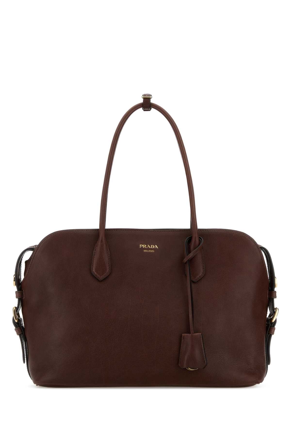 Prada Women Chocolate Leather Large Shopping Bag PRADA