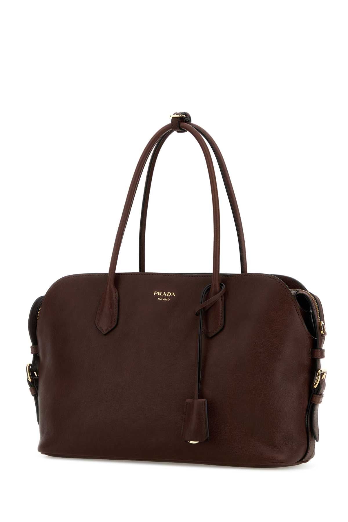 Prada Women Chocolate Leather Large Shopping Bag PRADA