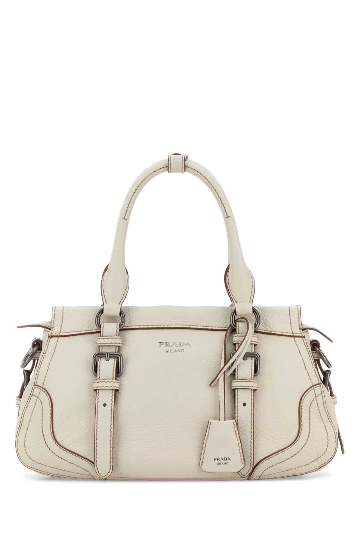 Prada Women Ivory Leather Large Handbag PRADA