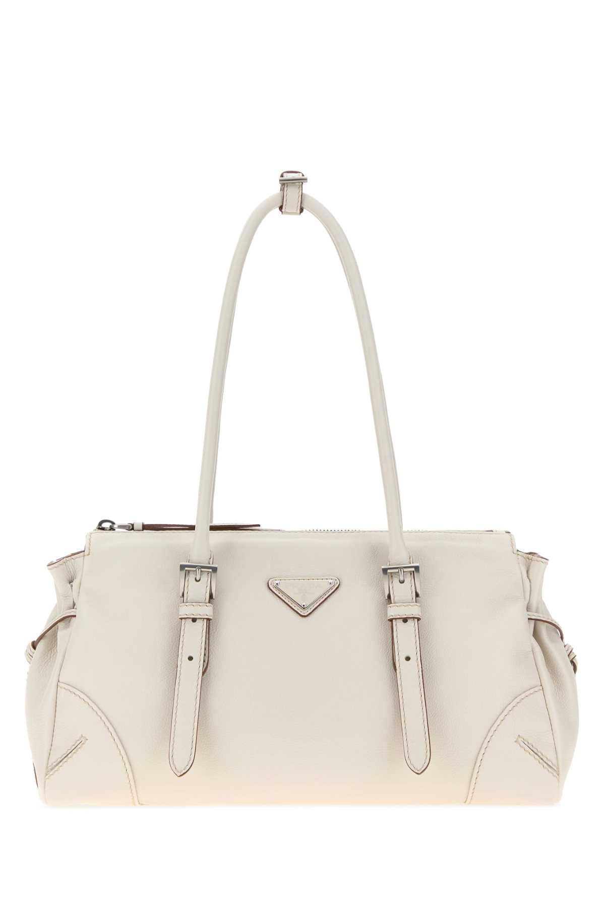 Prada Women Chalk Leather Medium Prada Bonnie Shoulder Bag PRADA