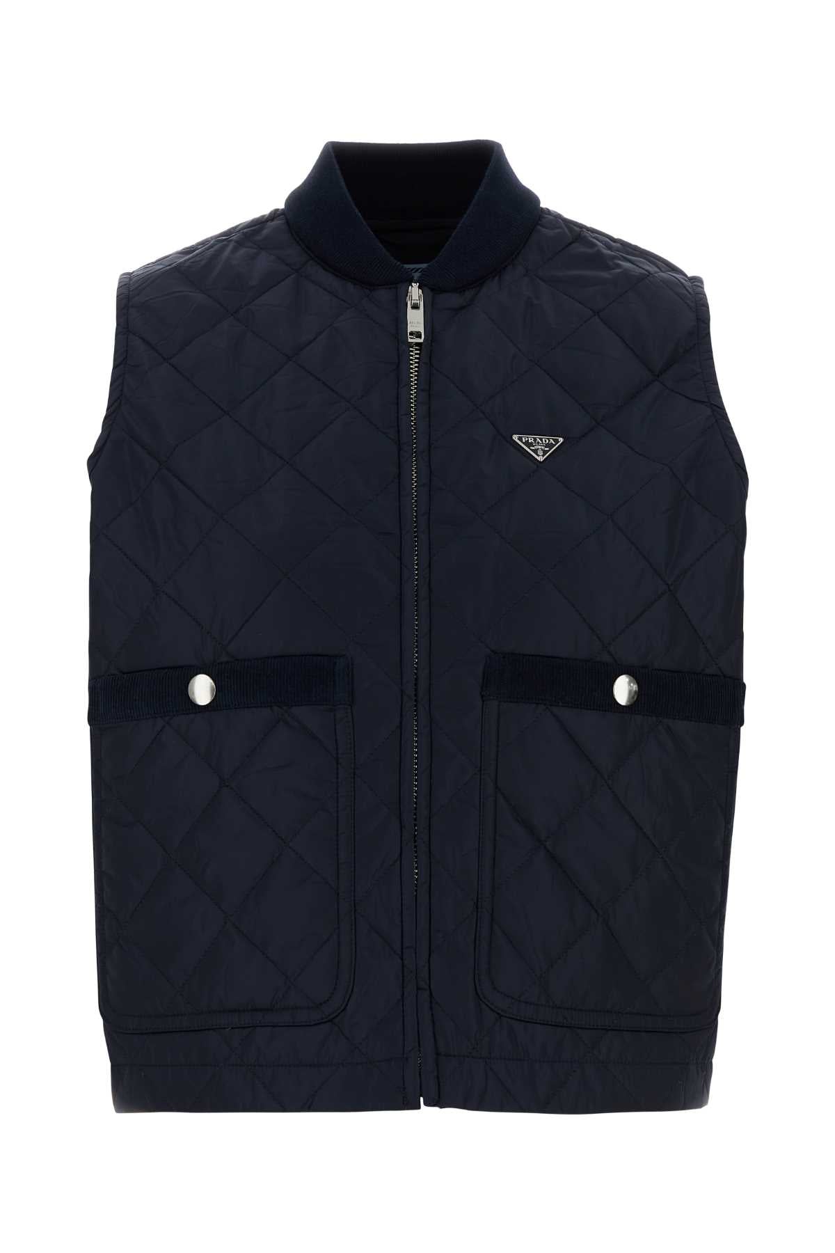 Prada Women Navy Blue Re-Nylon Sleeveless Jacket PRADA