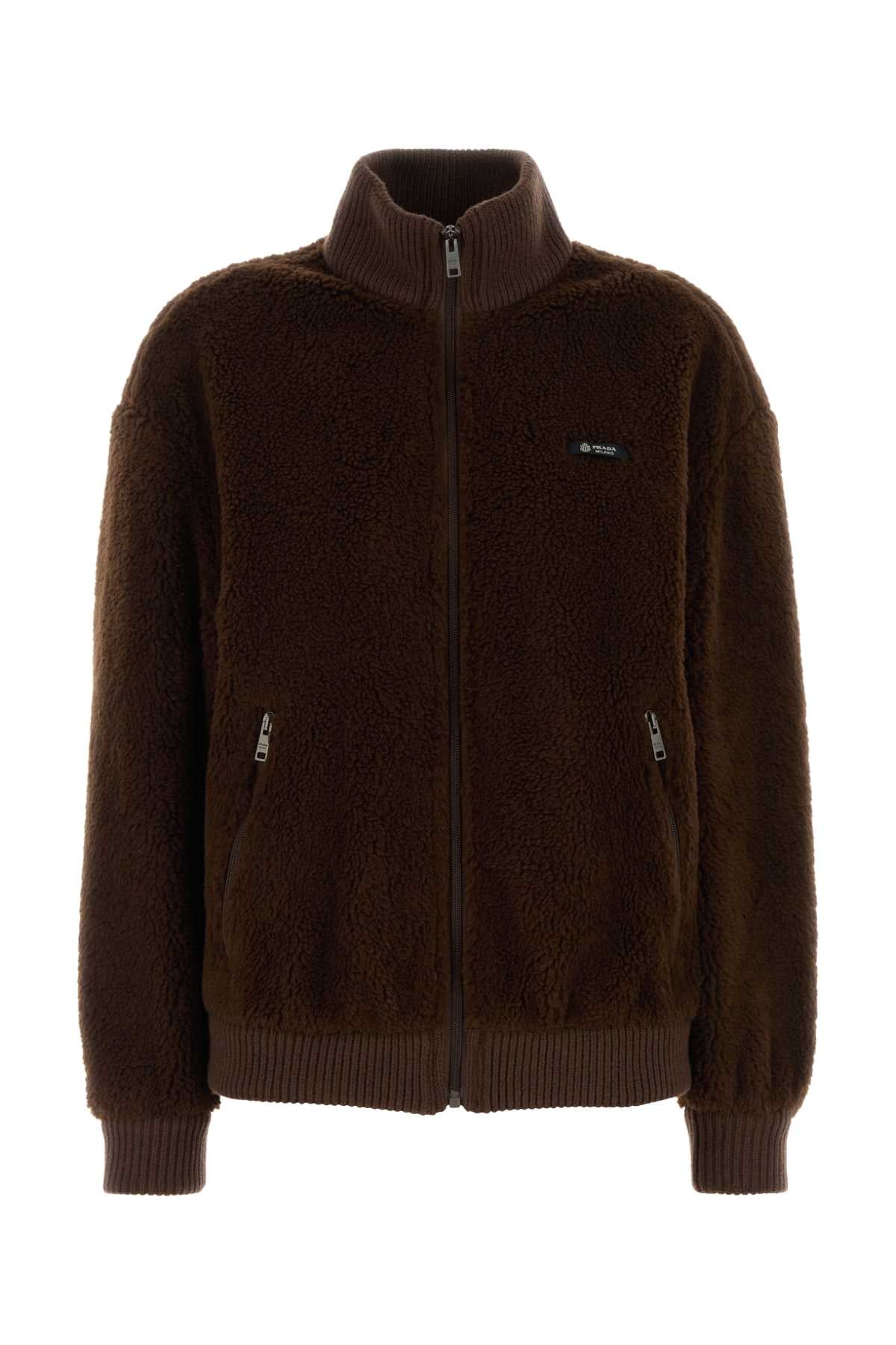 Prada Women Brown Pile Bomber Jacket PRADA