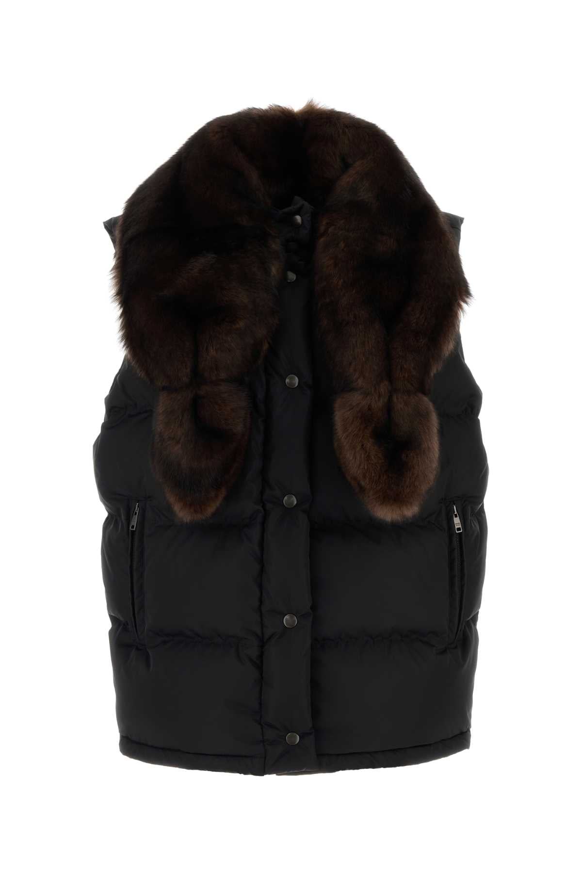 Prada Women Black Re-Nylon Sleeveless Down Jacket PRADA