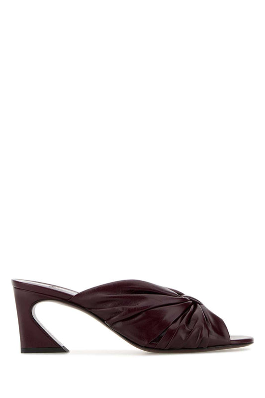 Fendi Women Burgundy Leather Fendi Arco Mules