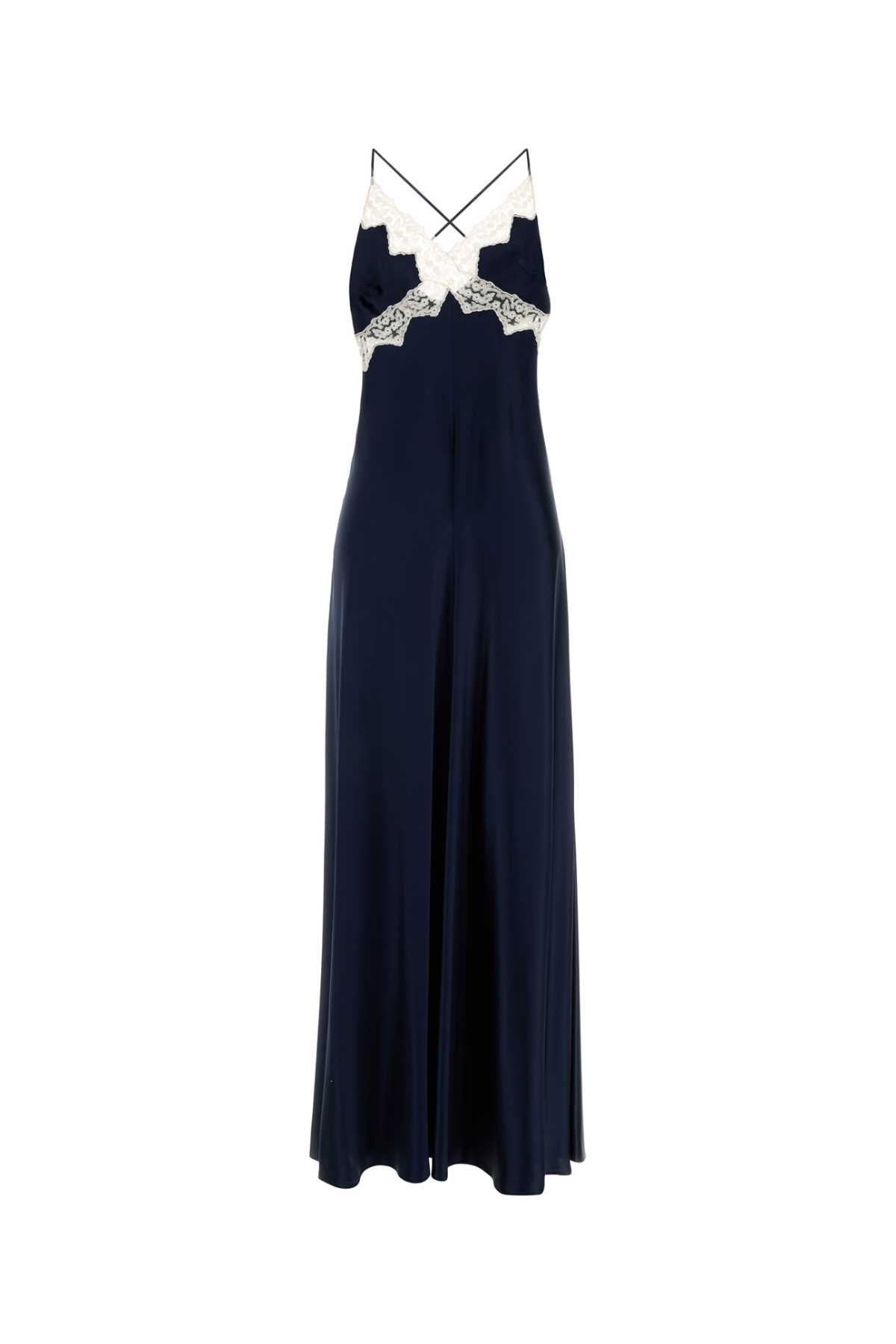 Alberta Ferretti Women Navy Blue Satin Long Dress ALBERTA FERRETTI