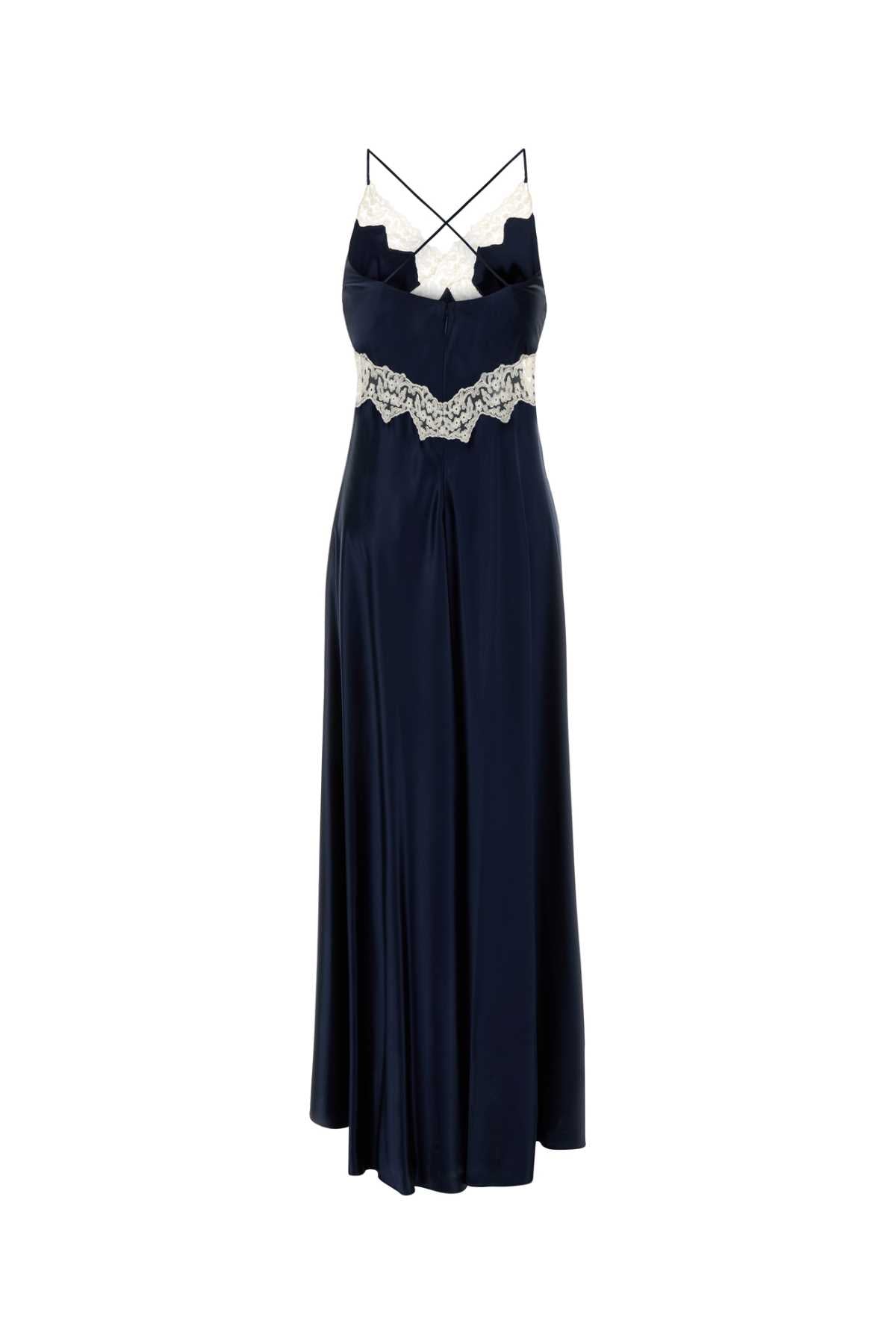 Alberta Ferretti Women Navy Blue Satin Long Dress ALBERTA FERRETTI