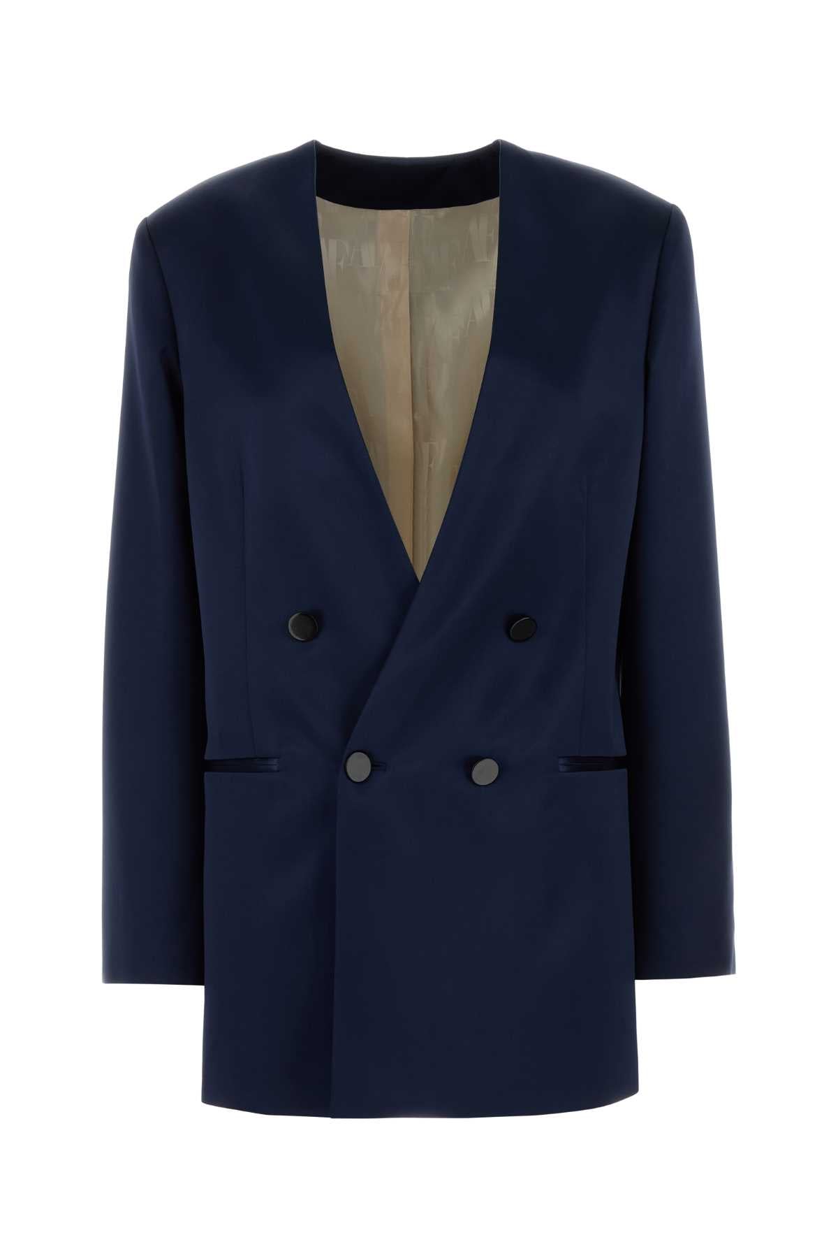 Alberta Ferretti Women Navy Blue Satin Blazer ALBERTA FERRETTI