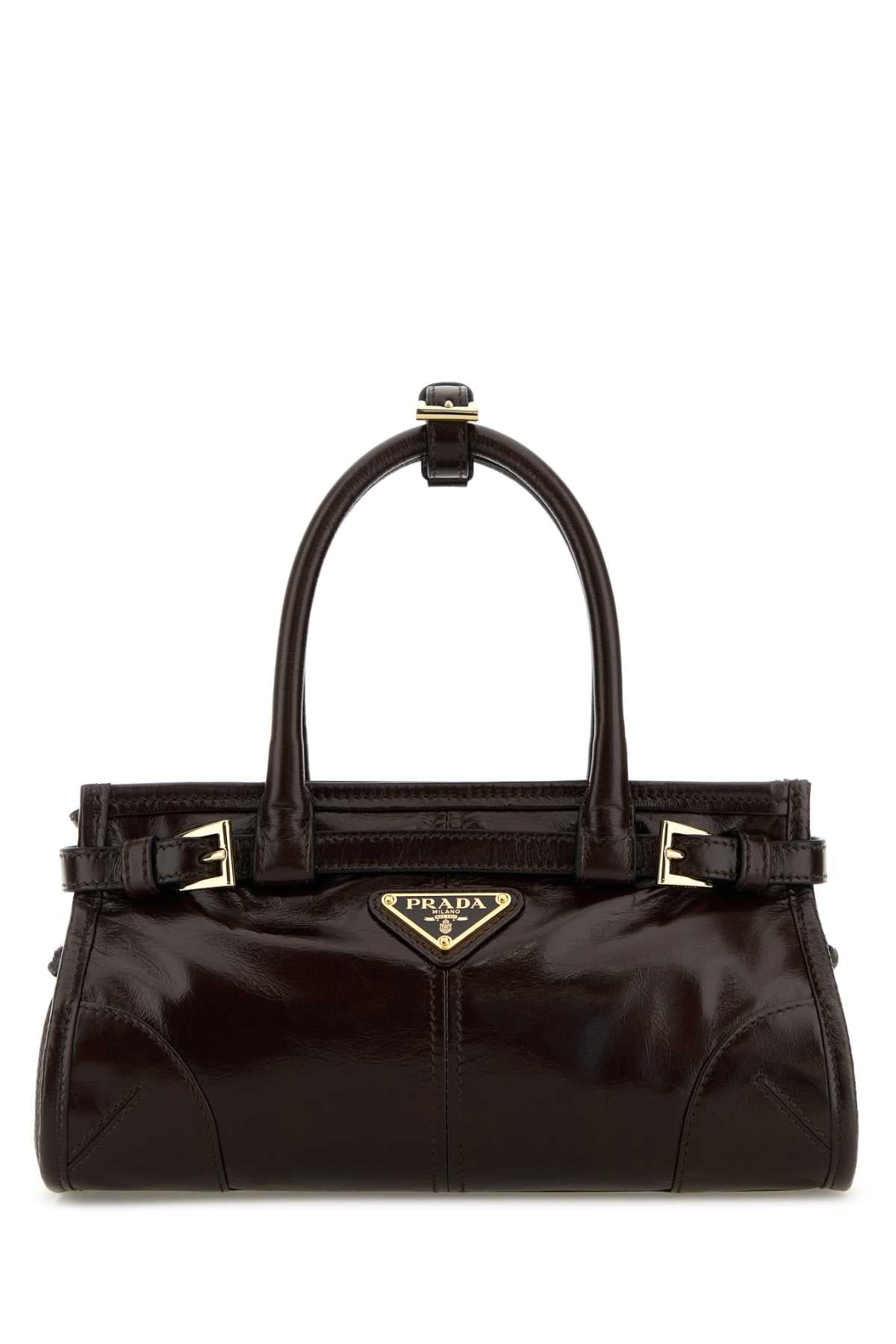 Prada Women Dark Brown Leather Mini Prada Bonnie Handbag PRADA