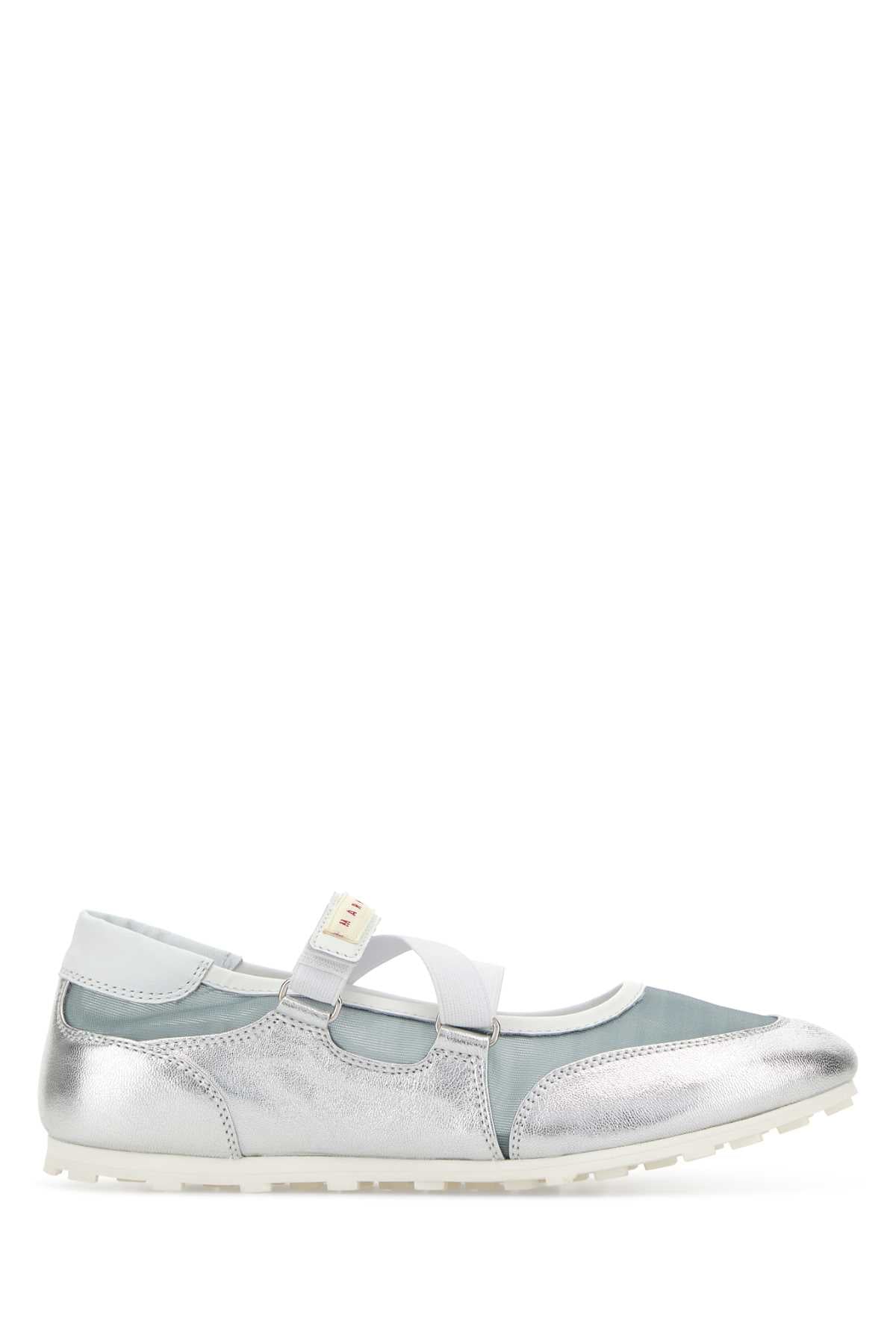 Marni Women Silver Mesh And Leather Soccer Retro Ballerinas MARNI