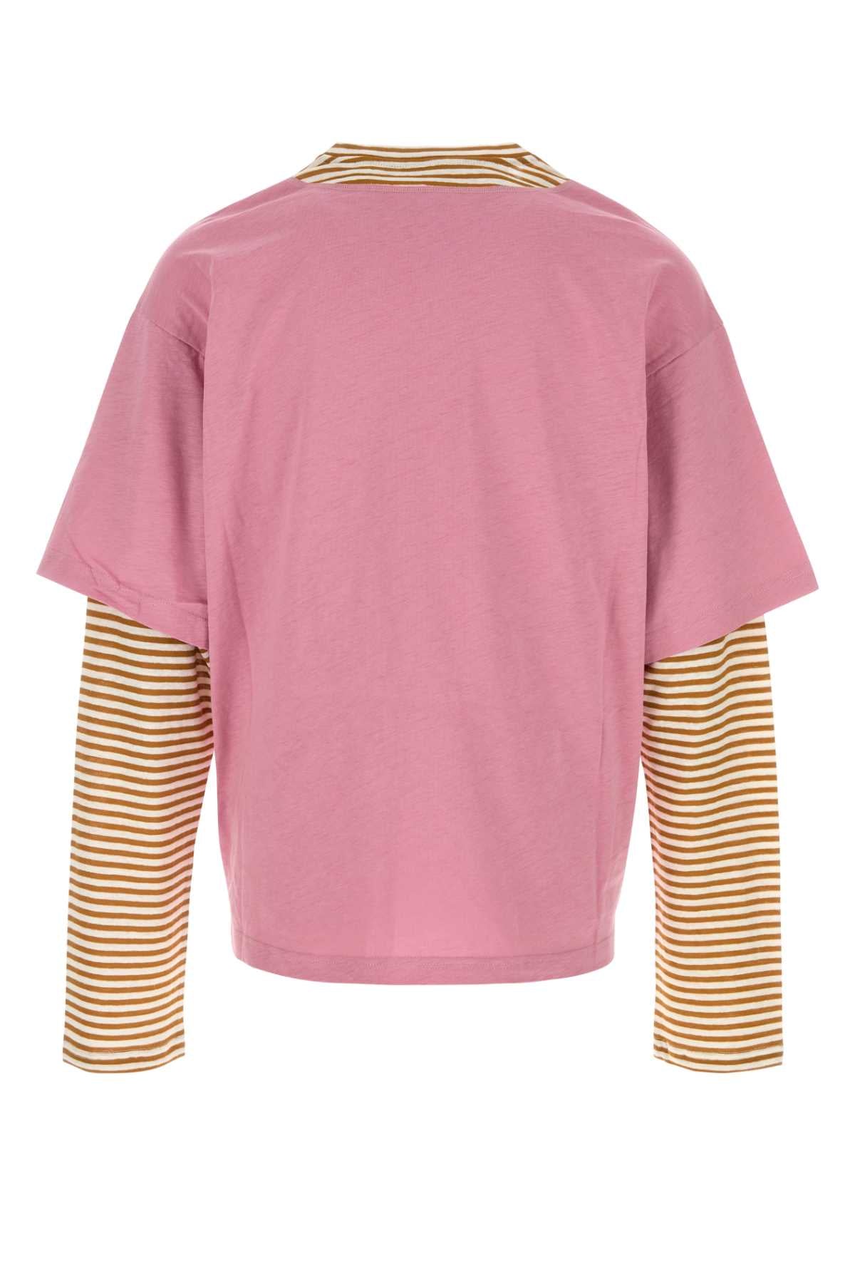 Marni Men Dark Pink Linen Bend T-Shirt MARNI