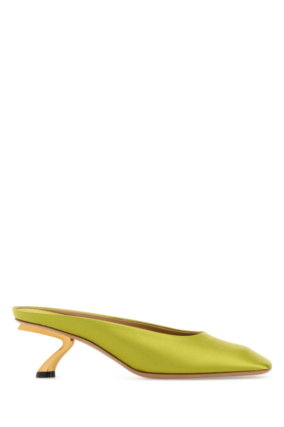 Salvatore Ferragamo Women Acid Green Satin Safi Mules FERRAGAMO