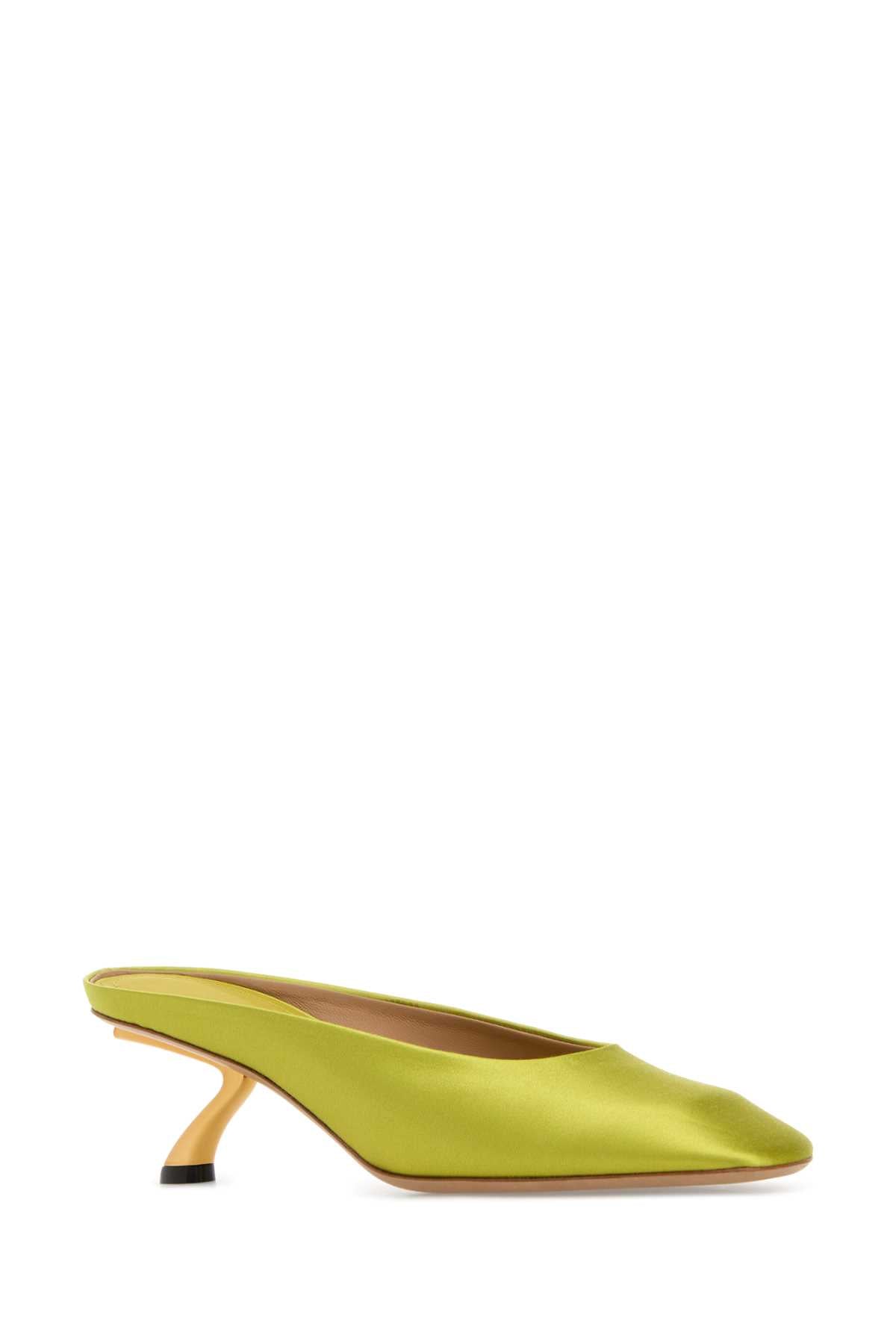 Salvatore Ferragamo Women Acid Green Satin Safi Mules FERRAGAMO