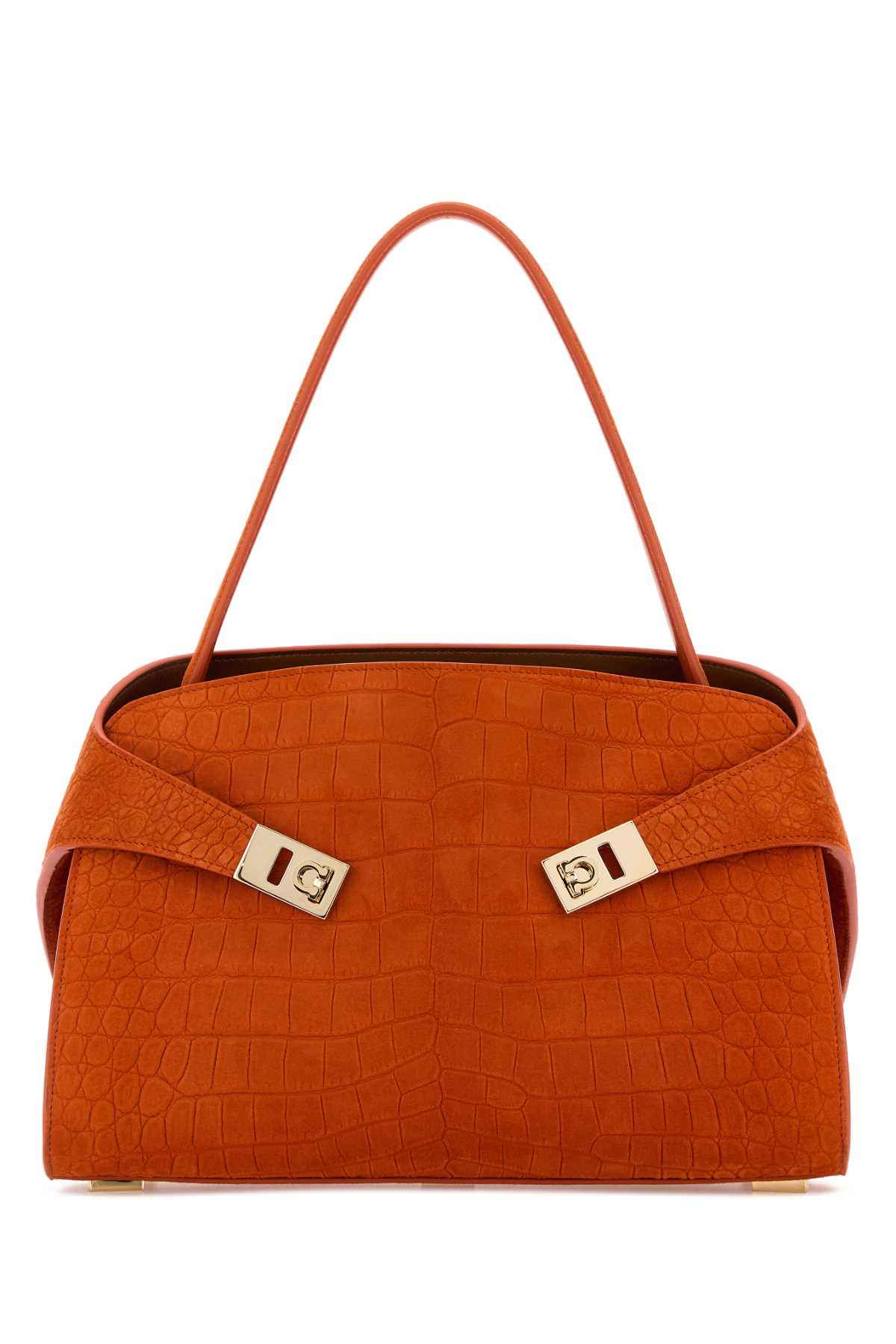 Salvatore Ferragamo Women Orange Suede Medium Hug Soft Shoulder Bag FERRAGAMO