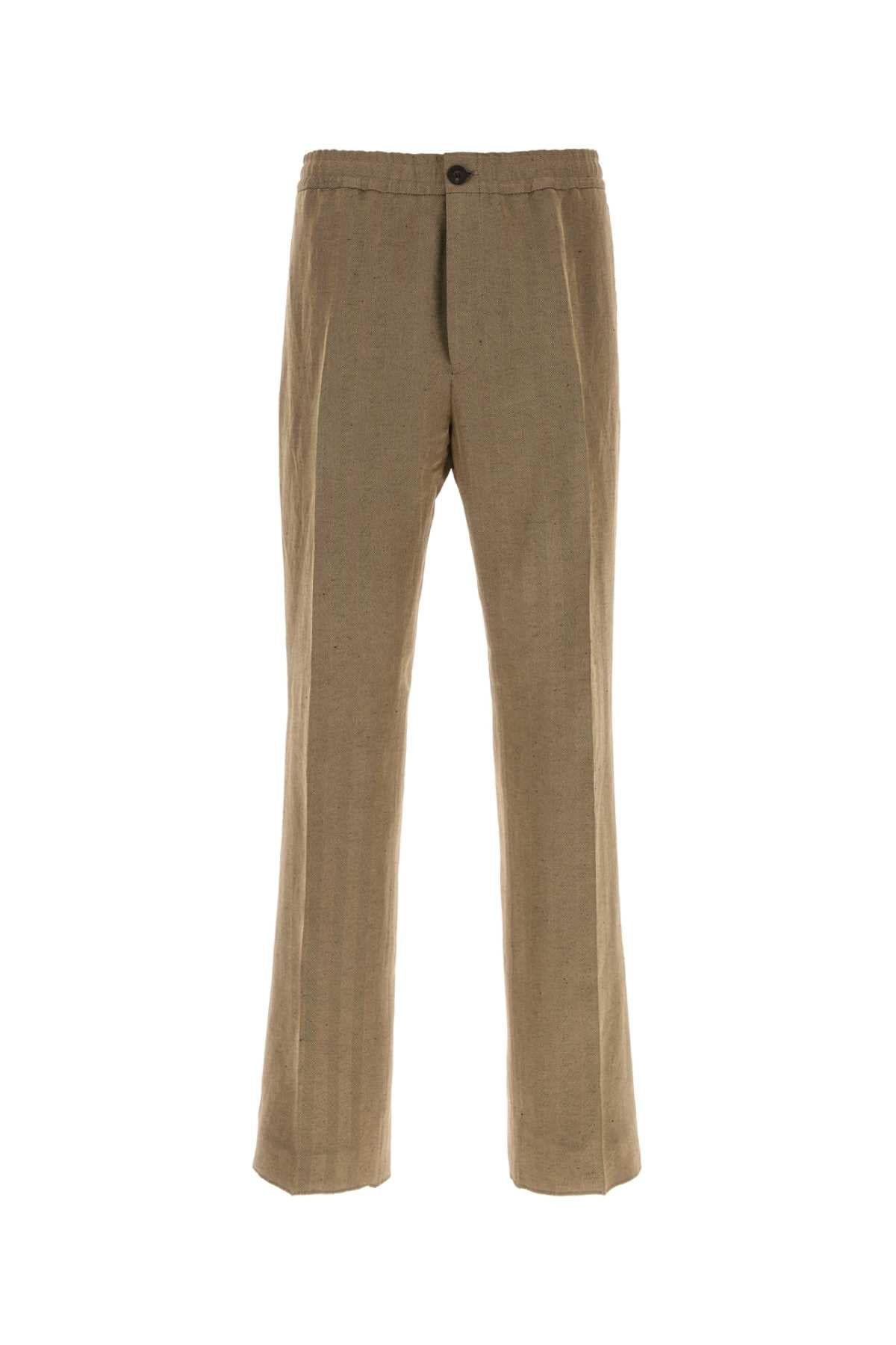 Salvatore Ferragamo Men Cappuccino Linen Blend Pant FERRAGAMO