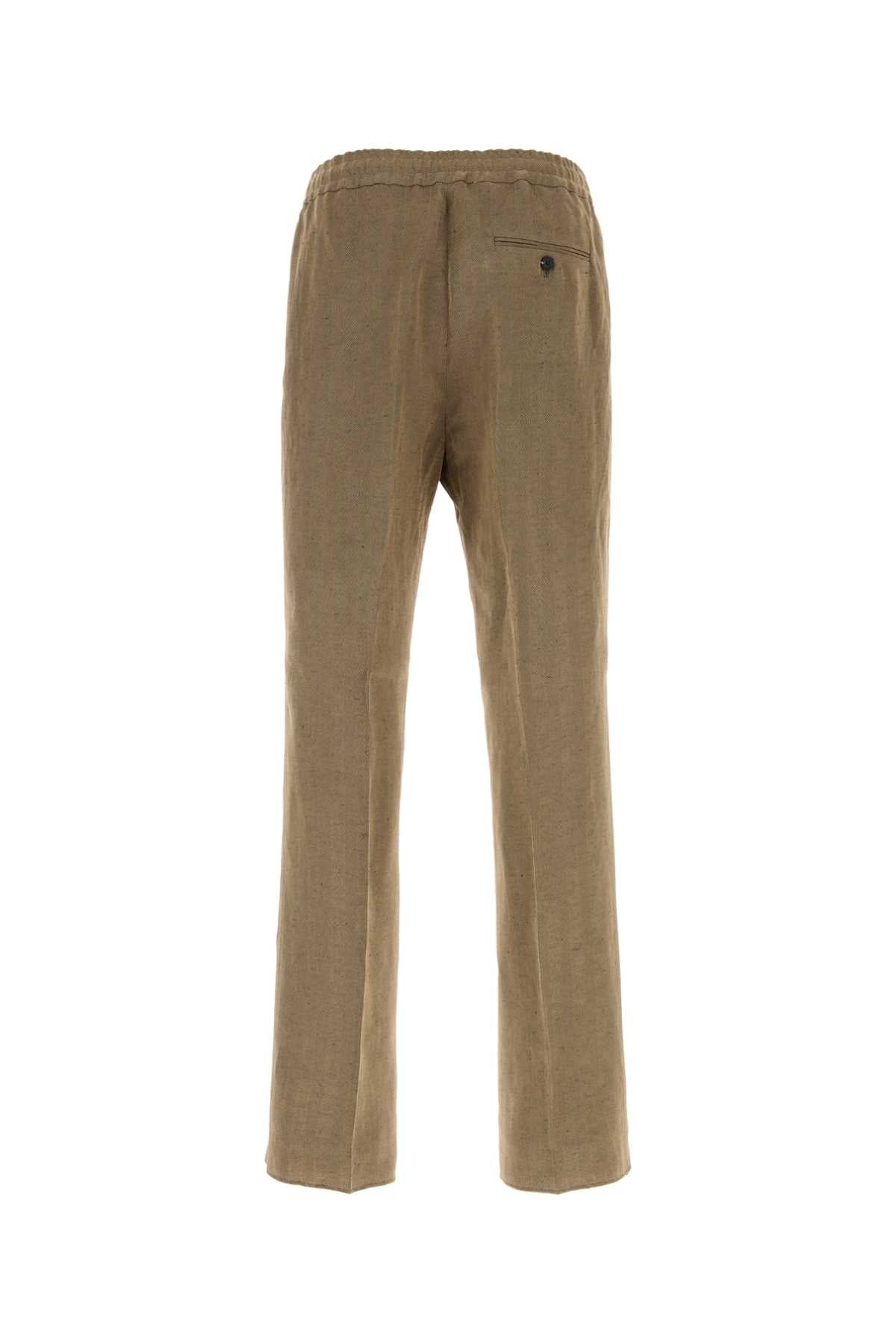 Salvatore Ferragamo Men Cappuccino Linen Blend Pant FERRAGAMO