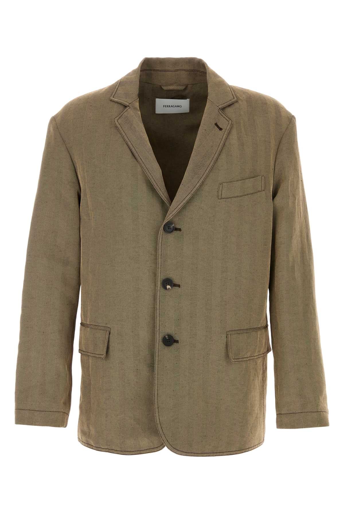 Salvatore Ferragamo Men Embroidered Linen Blend Blazer FERRAGAMO