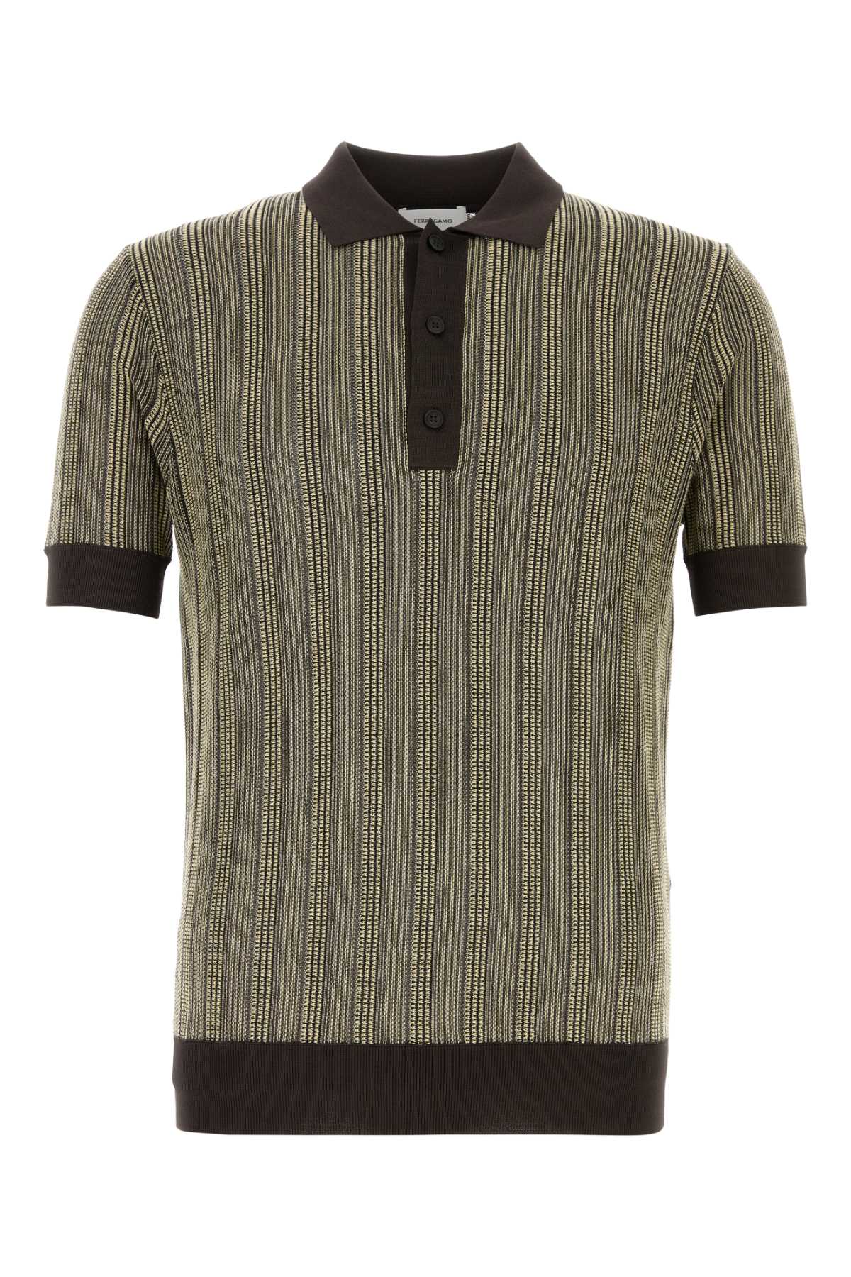 Salvatore Ferragamo Men Embroidered Stretch Viscose Blend Polo Shirt FERRAGAMO
