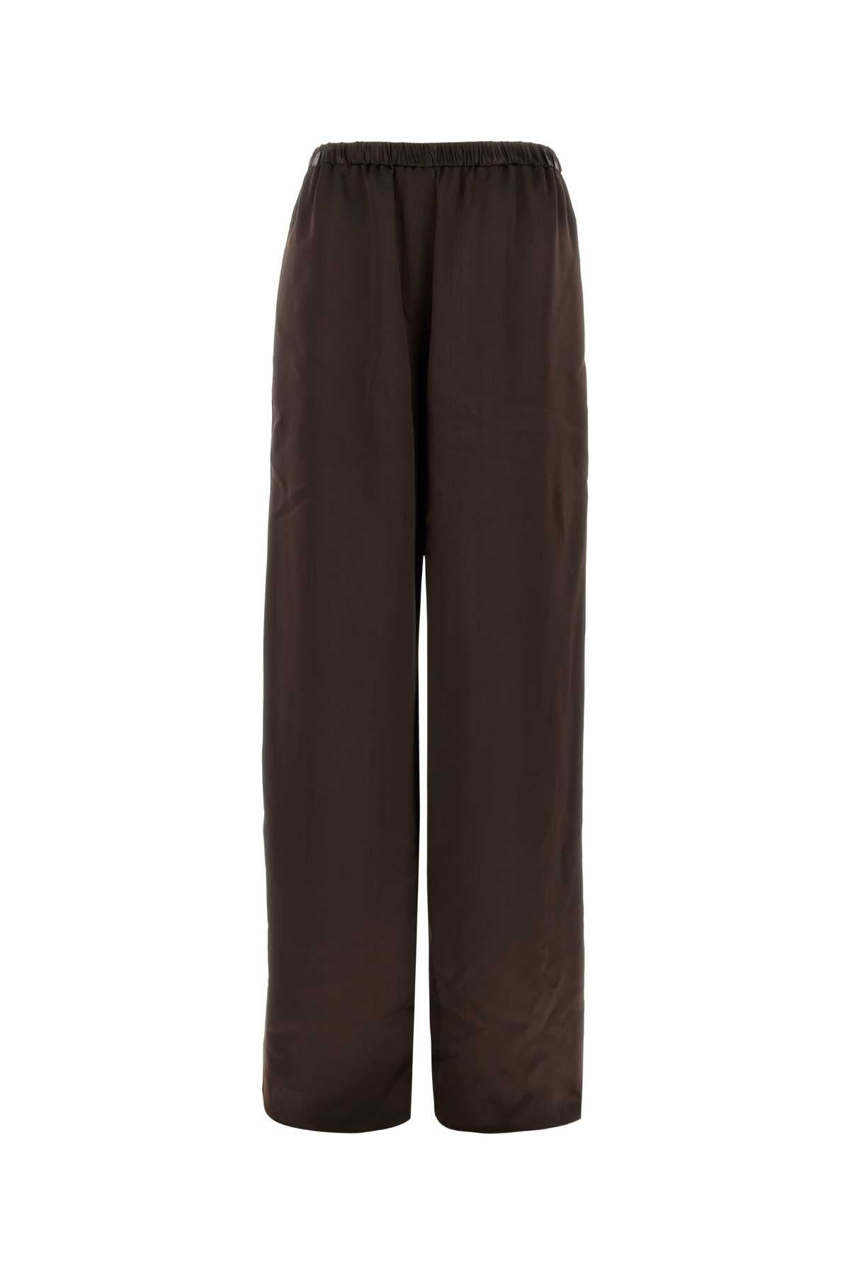 Salvatore Ferragamo Women Dark Brown Satin Palazzo Pant FERRAGAMO