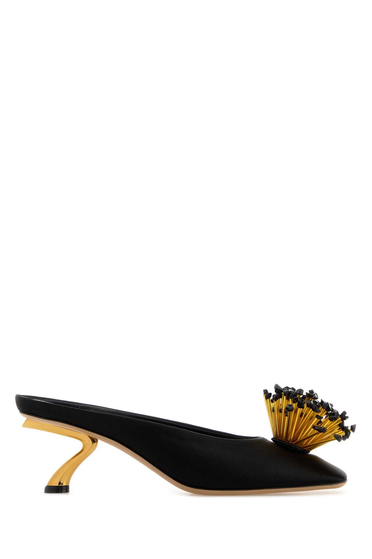 Salvatore Ferragamo Women Black Satin Safi Mules FERRAGAMO
