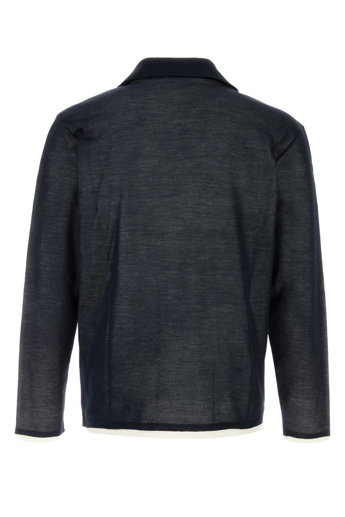 Salvatore Ferragamo Men Midnight Blue Silk Polo Shirt FERRAGAMO