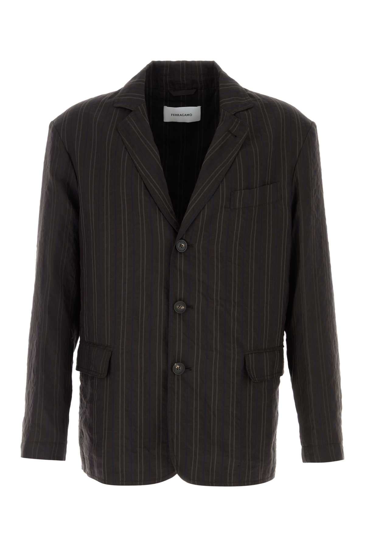 Salvatore Ferragamo Men Embroidered Linen Blend Blazer FERRAGAMO